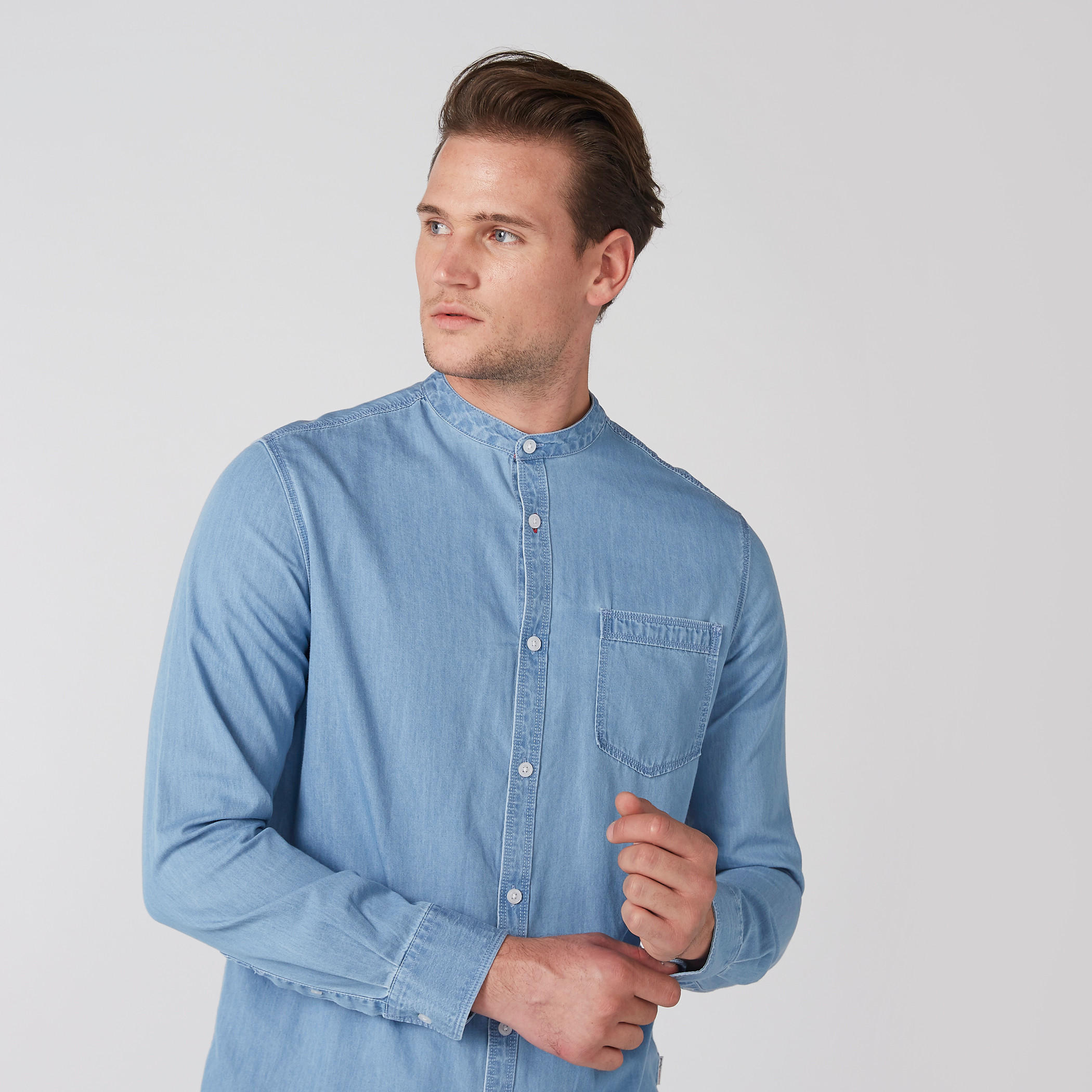 Mandarin Collar Shirt with Complete Placket-men-clothing-shirts-image-4