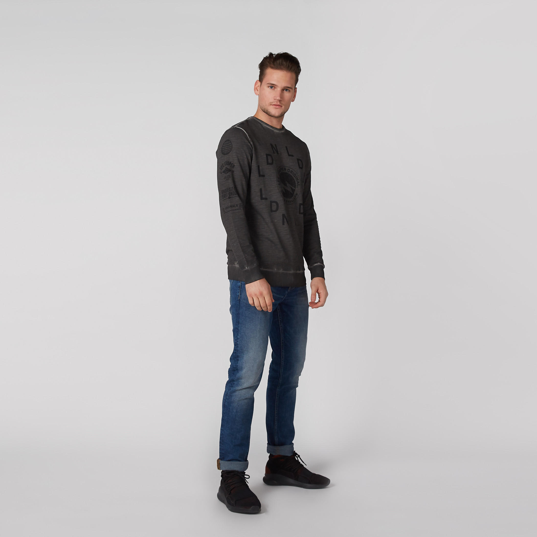 Lee Cooper Printed Sweatshirt with Round Neck and Long Sleeves-men-winterwear-hoodiesandsweatshirts-image-2