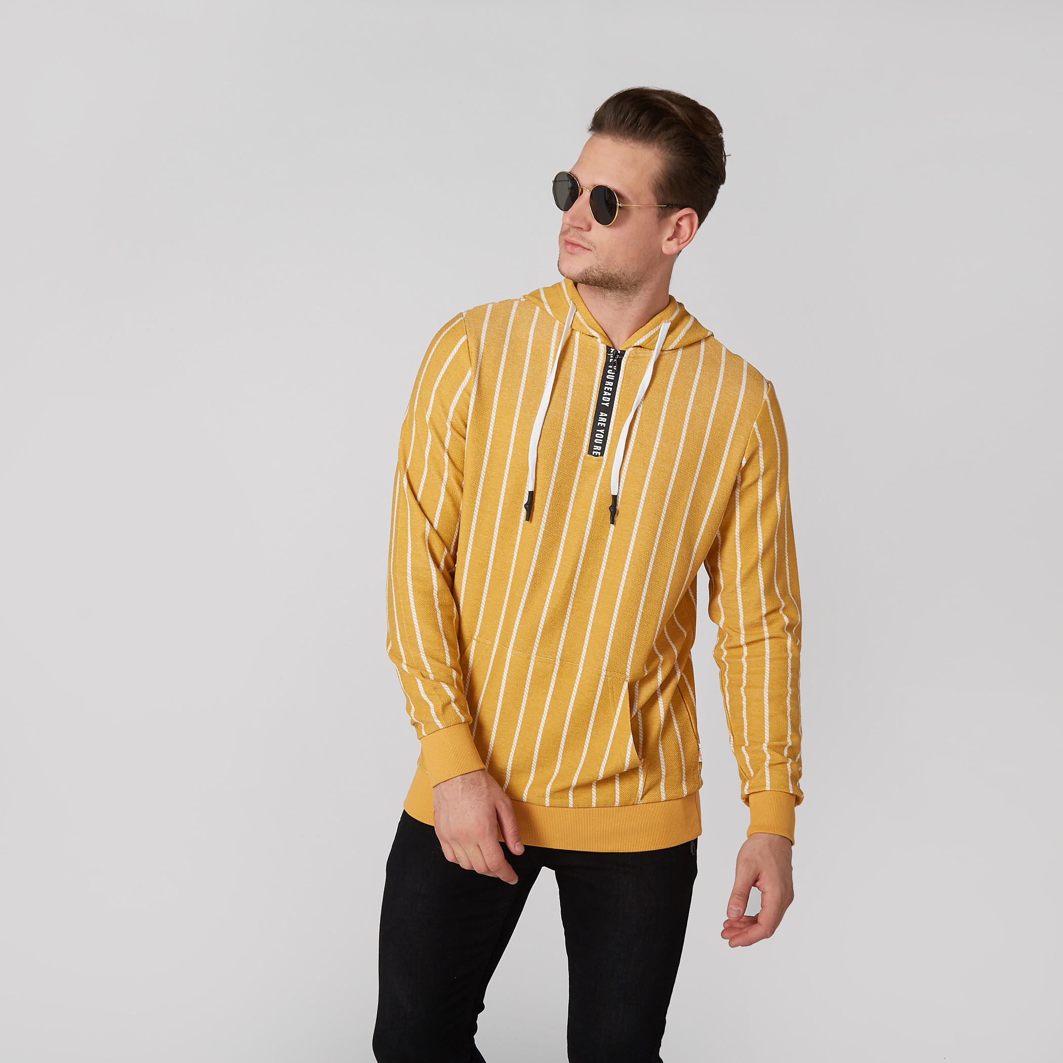 Striped Sweatshirt with Hood and Kangaroo Pockets-men-winterwear-hoodiesandsweatshirts-image-1