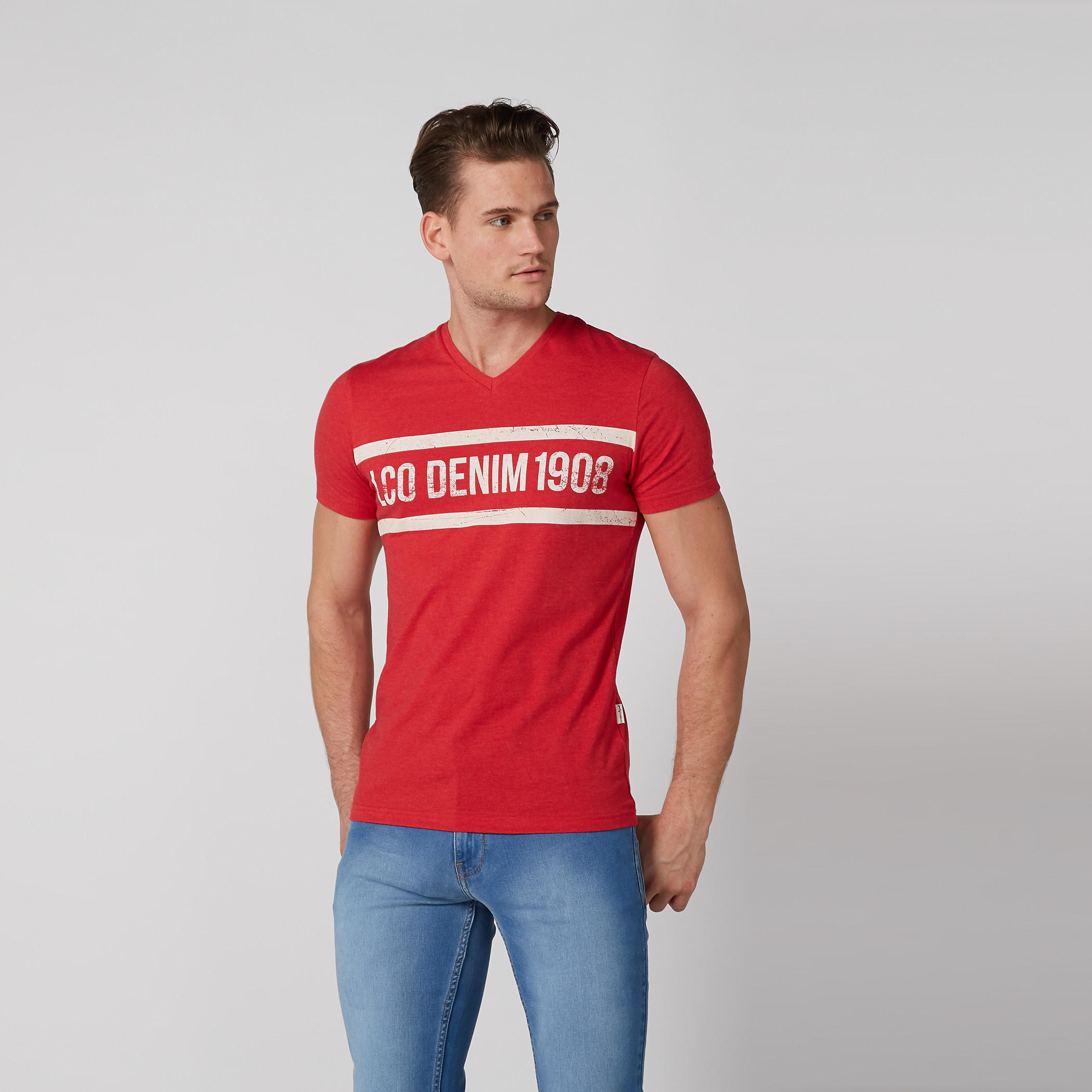 Panel Printed T-Shirt with V-Neck and Short Sleeves-men-clothing-tshirtsandpolos-tshirts-image-2