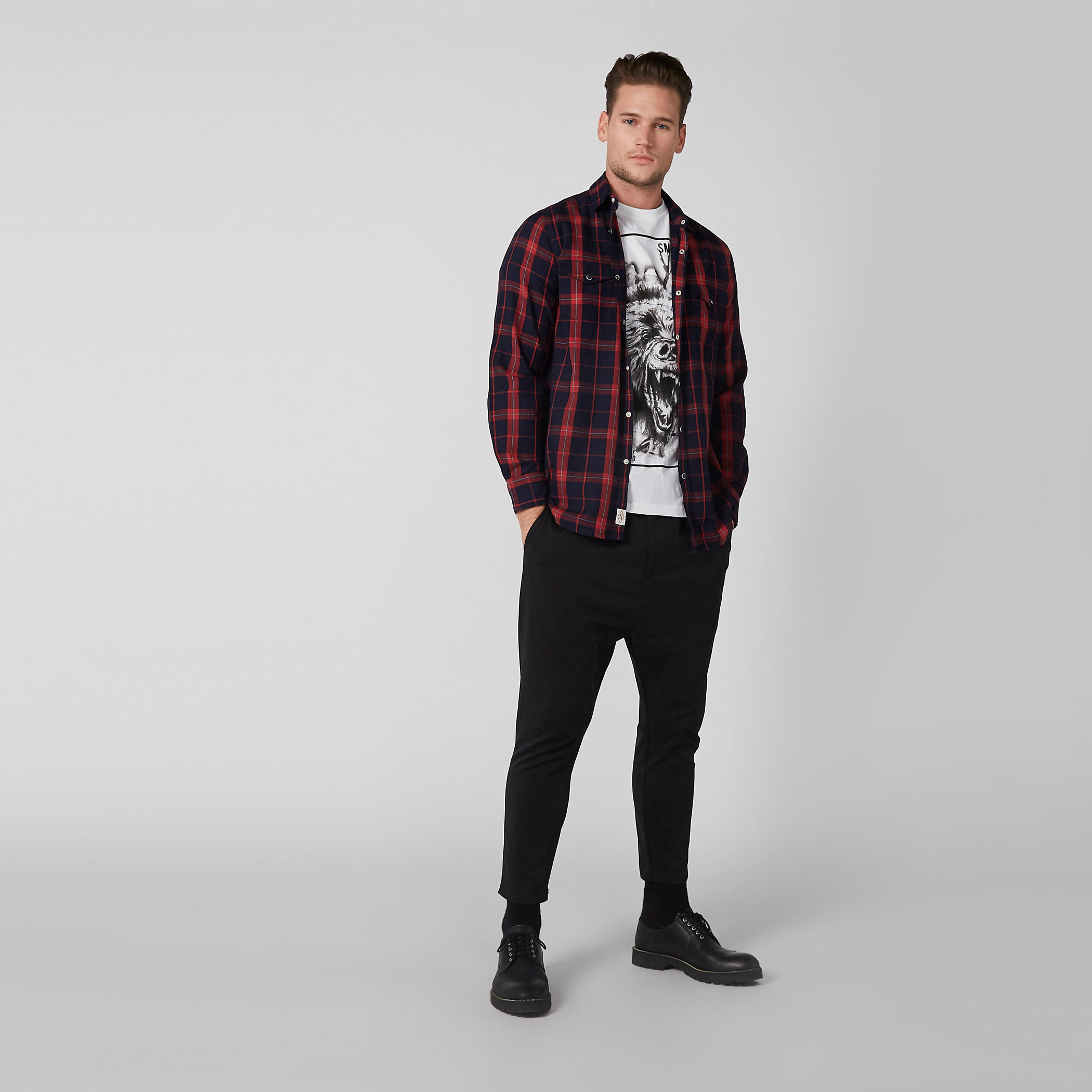 قميص كاروهات بأكمام طويلة وأزرار من لي كوبر-men-clothing-shirts-image-1