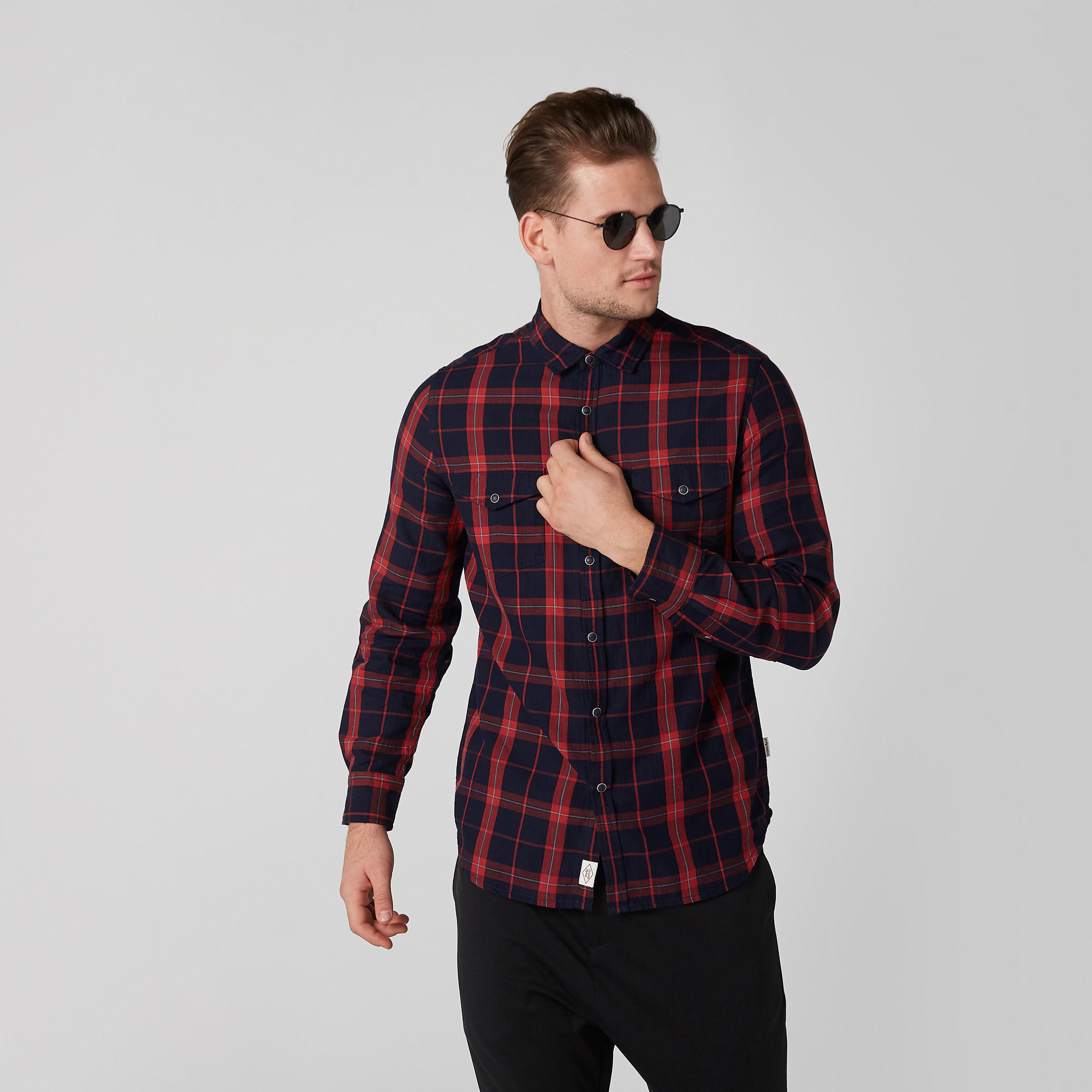 قميص كاروهات بأكمام طويلة وأزرار من لي كوبر-men-clothing-shirts-image-2