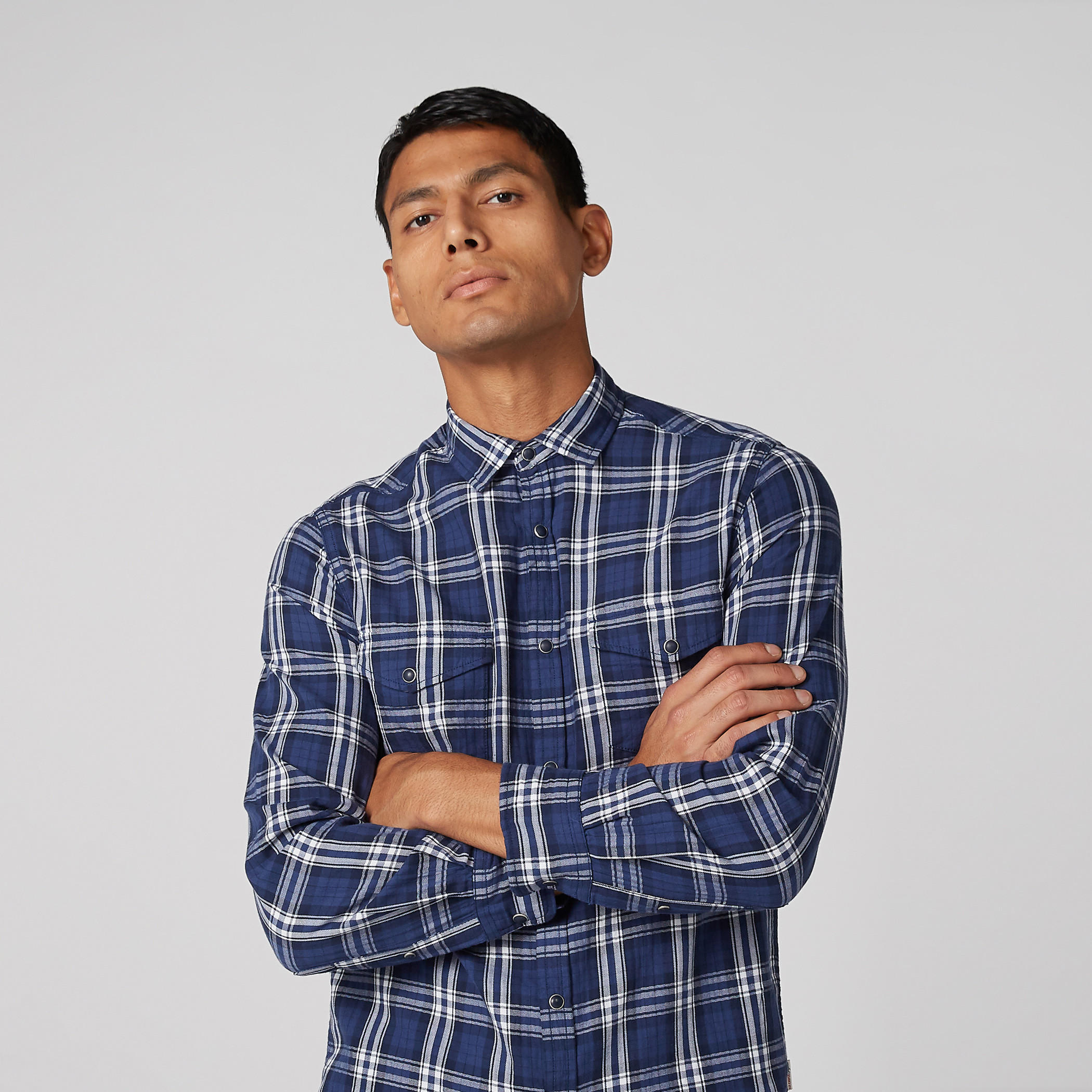 قميص كاروهات بأكمام طويلة وجيوب من لي كوبر-men-clothing-shirts-image-1
