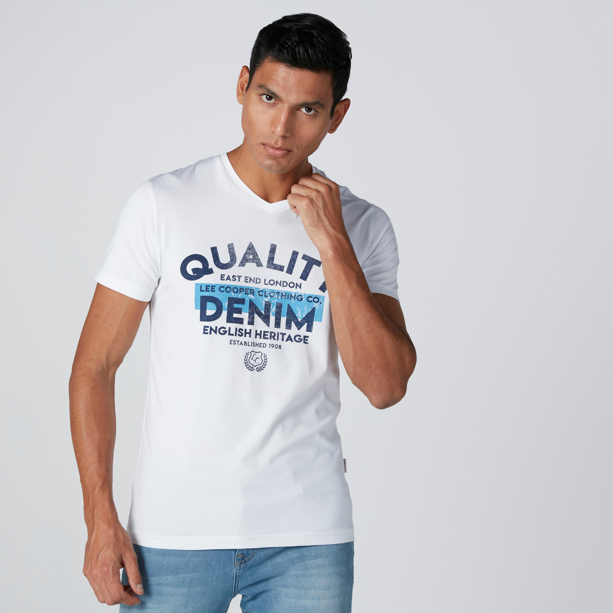 Lee Cooper Printed T-Shirt with V-Neck and Short Sleeves-men-clothing-tshirtsandpolos-tshirts-image-1