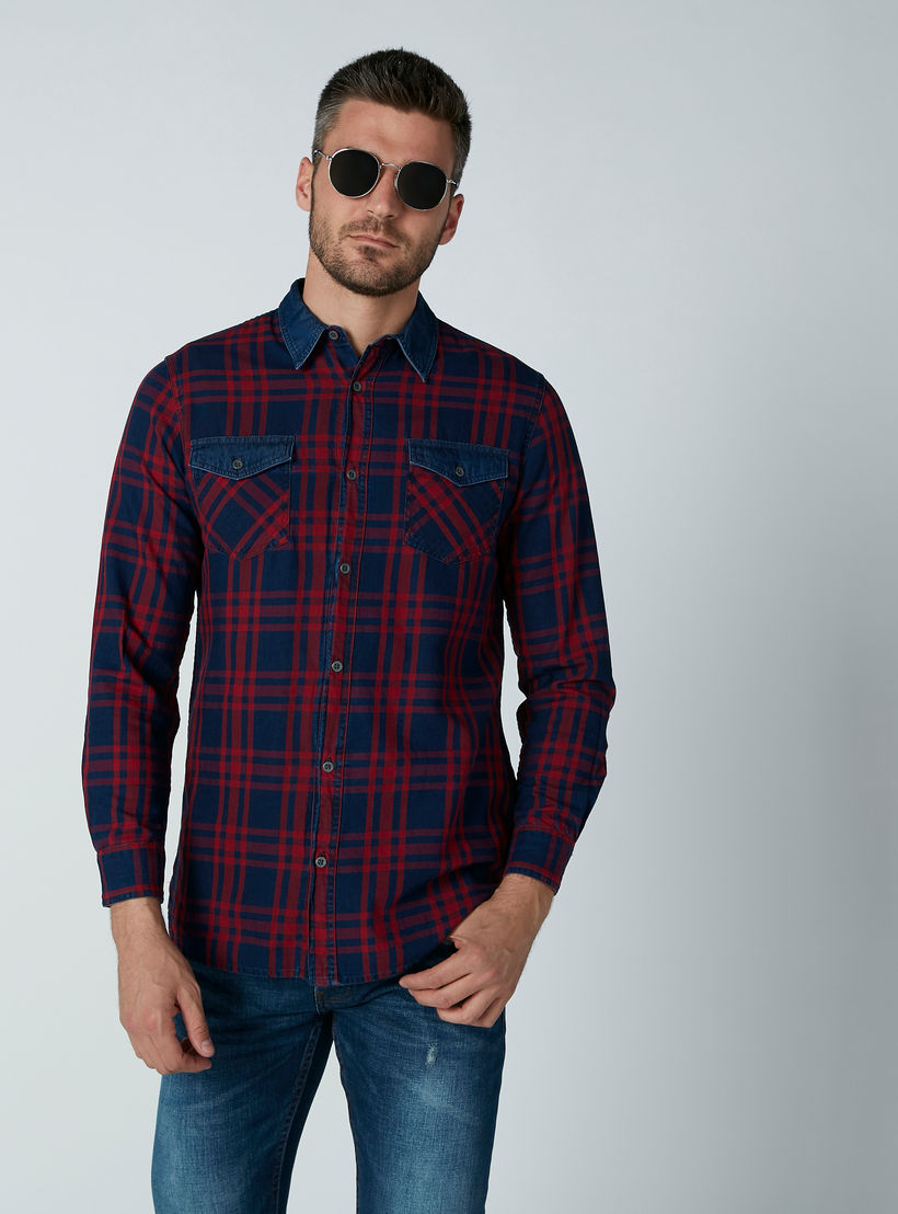 قميص كاروهات بأكمام طويلة وجيب-men-clothing-shirts-image-4
