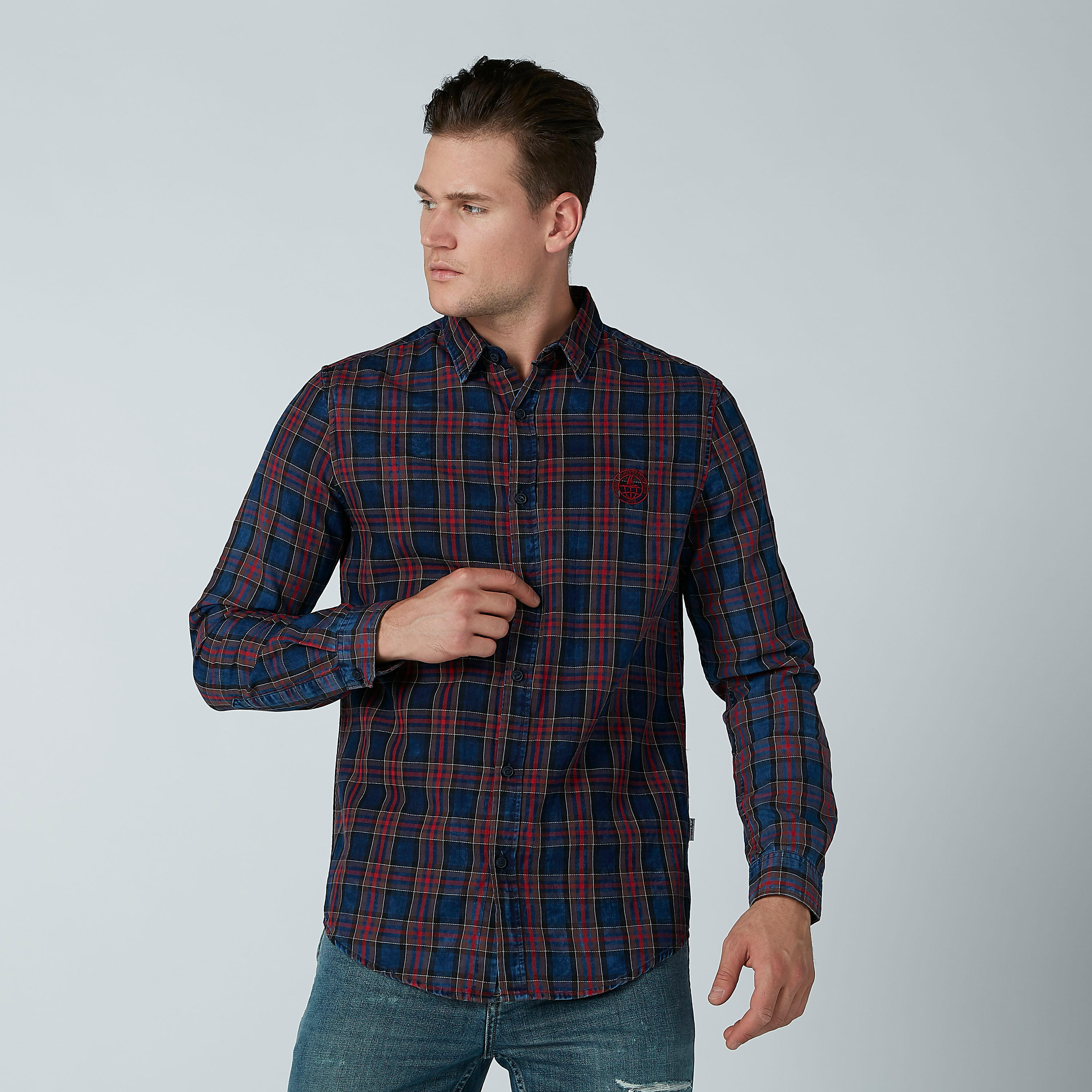 قميص مستدام كاروهات بقصّة سليم وأكمام طويلة-men-clothing-shirts-image-2