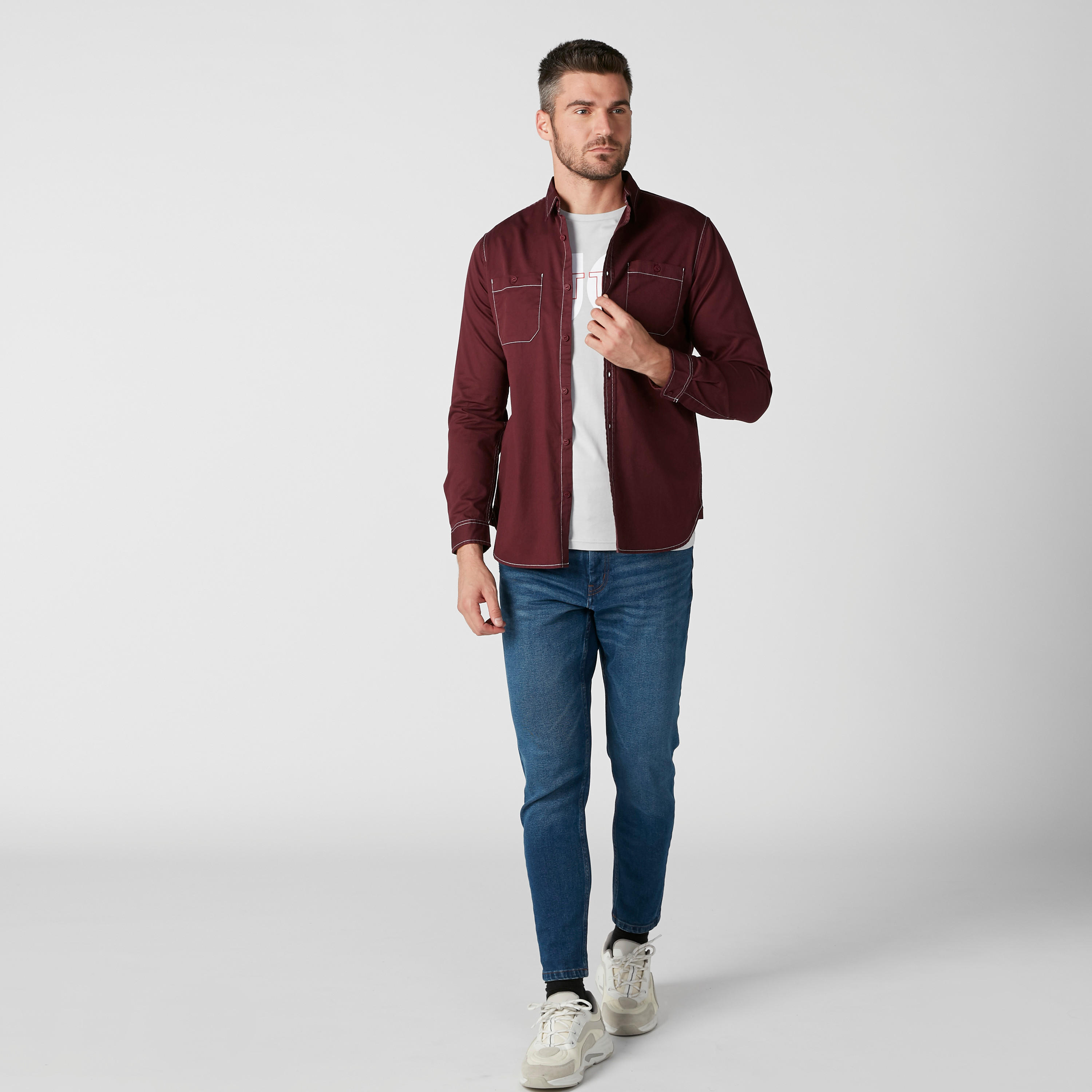 Sustainable Pocket Detail Shirt in Slim Fit with Long Sleeves-men-clothing-shirts-image-3