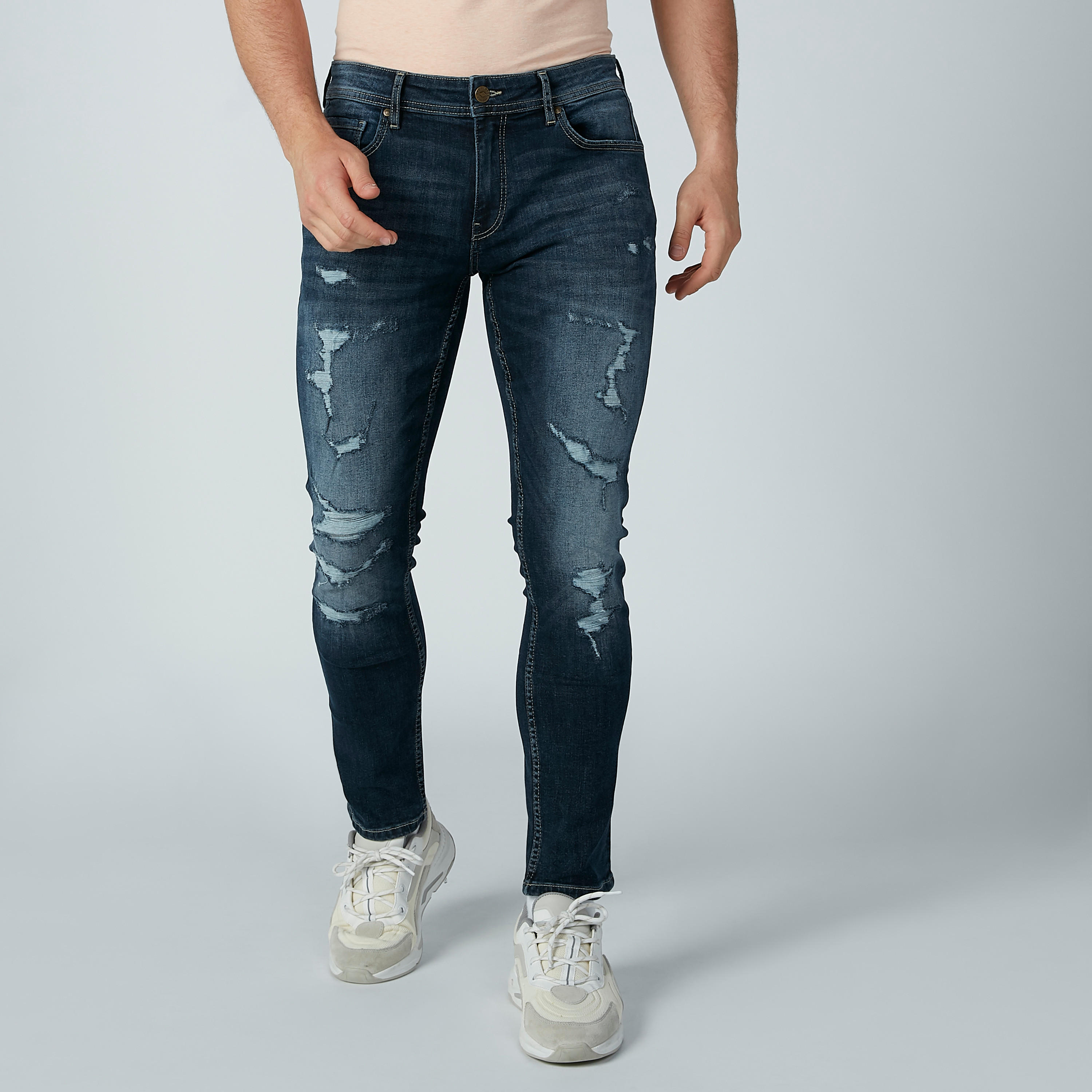 Lee Cooper Ripped Jeans in Slim Fit with Belt Loops-men-clothing-bottoms-jeans-image-1