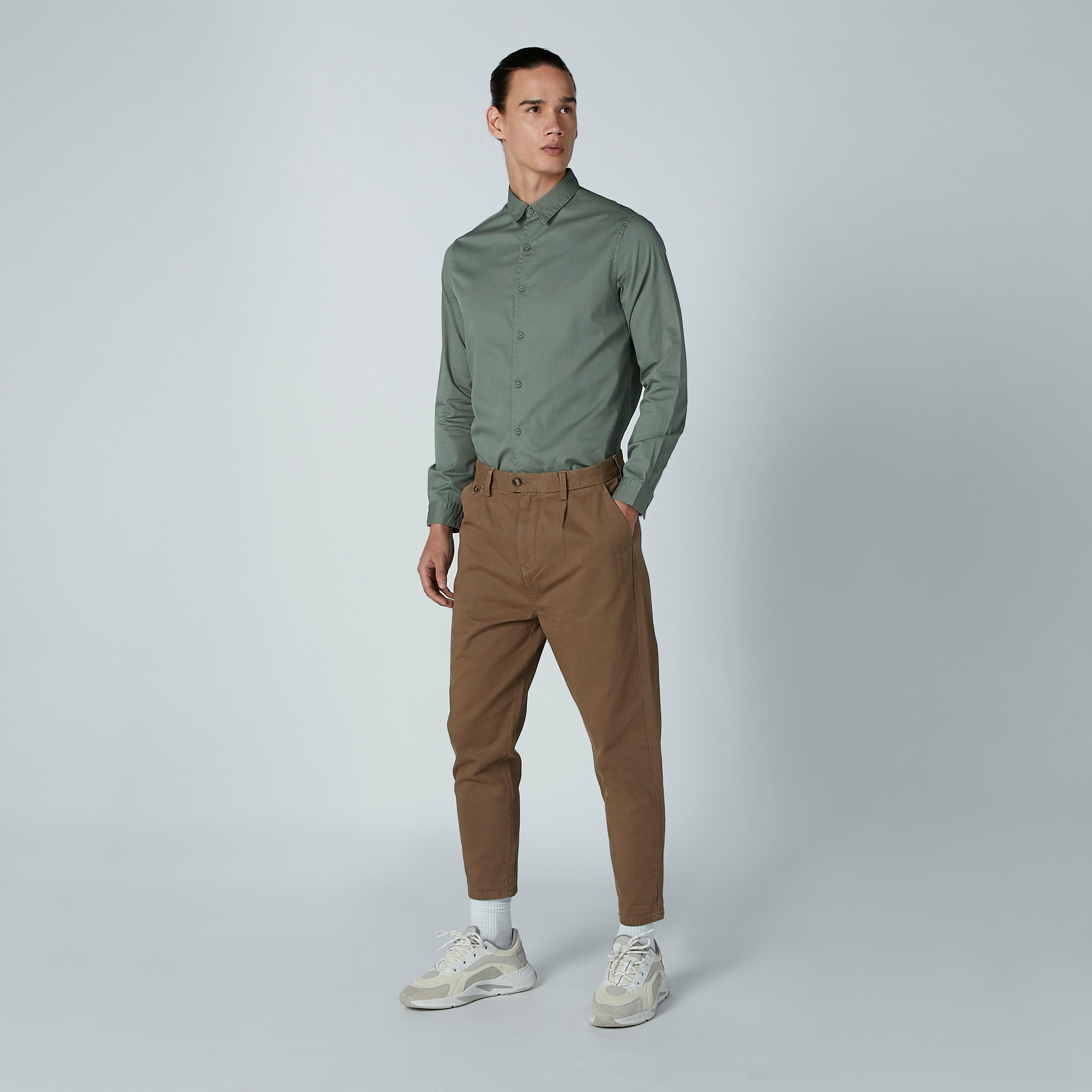 قميص رسمي سادة بأكمام طويلة وحوّاف منحنية من لي كوبر-men-clothing-shirts-image-2