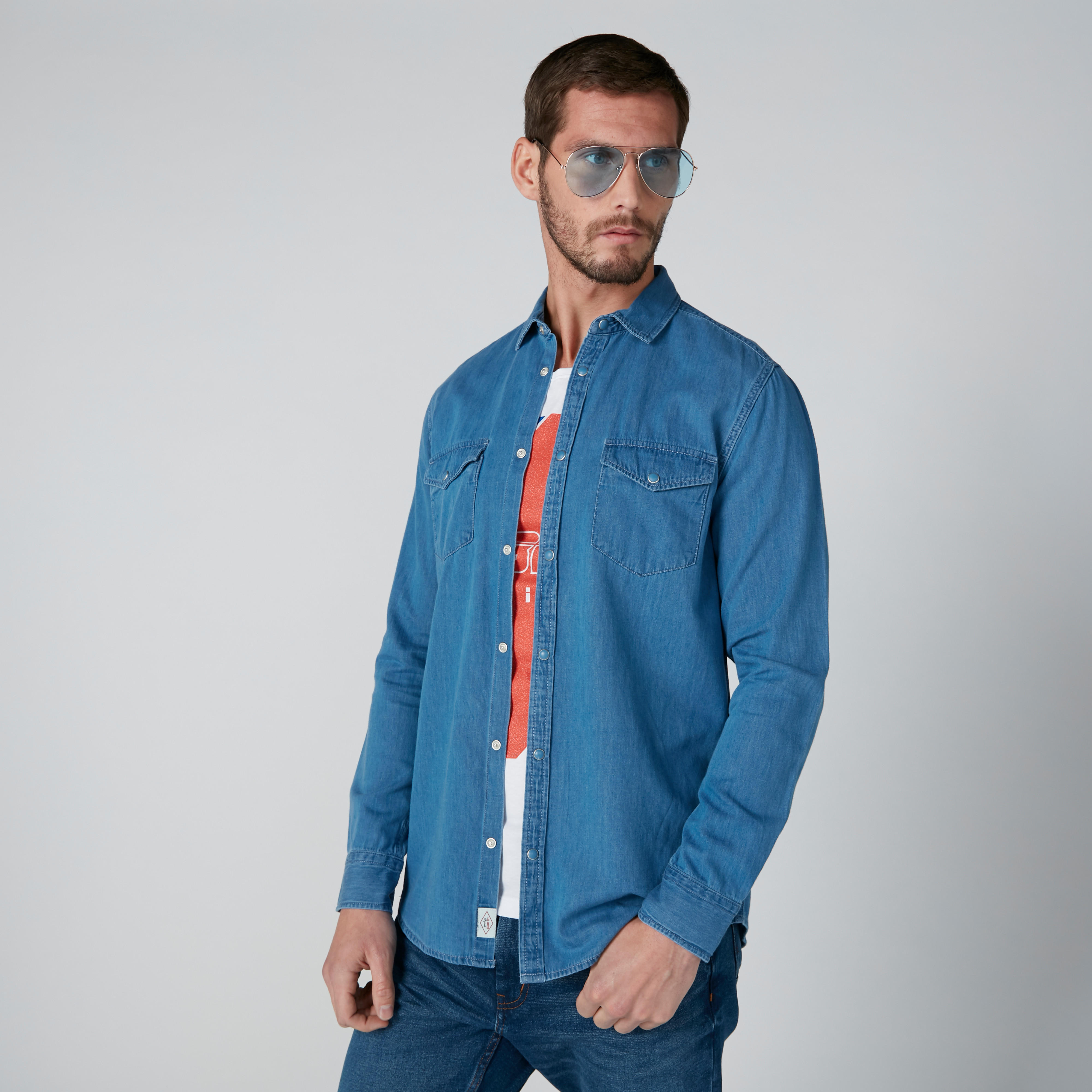 قميص بأكمام طويلة وجيوب من لي كوبر-men-clothing-shirts-image-1
