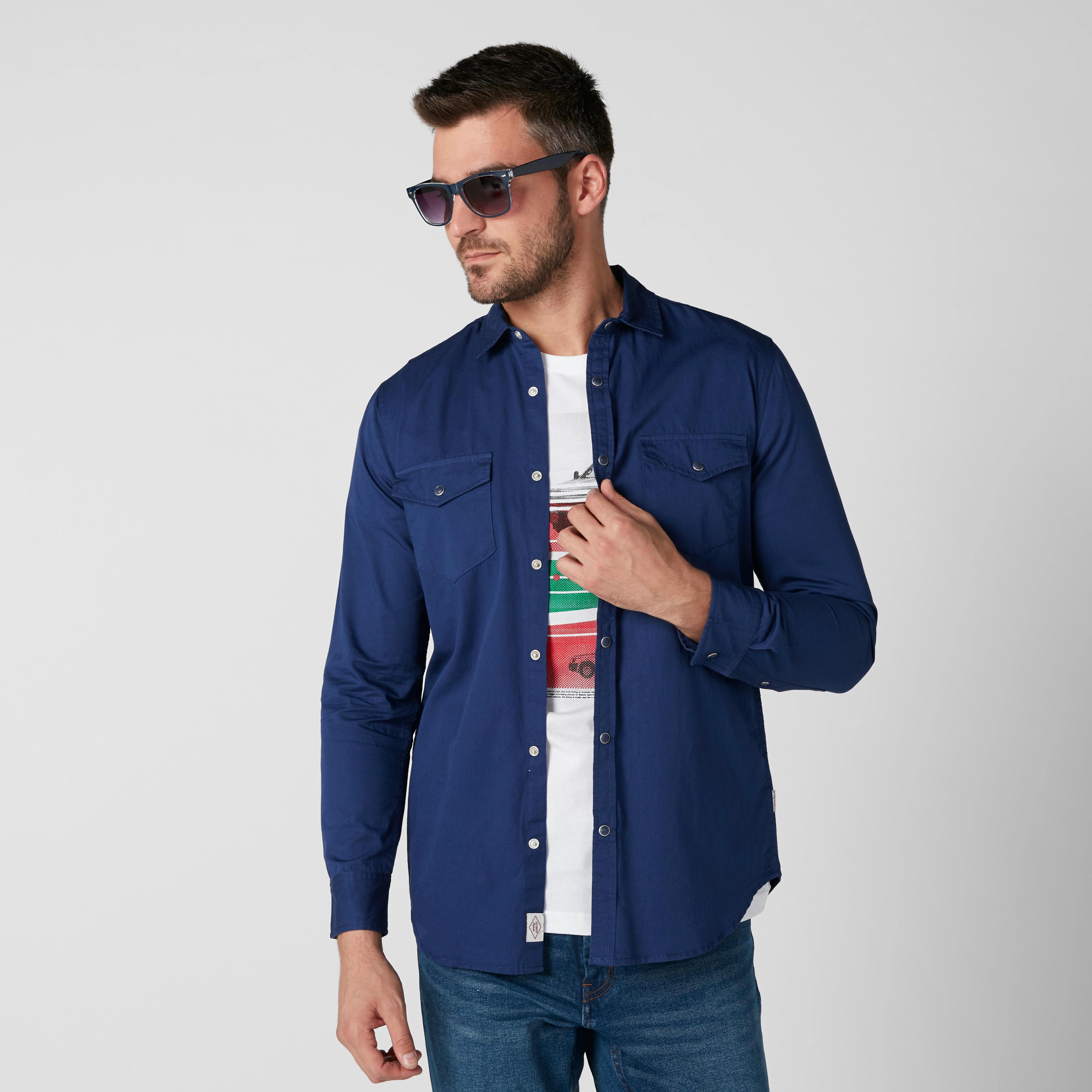 قميص بأكمام طويلة وجيوب من لي كوبر-men-clothing-shirts-image-4