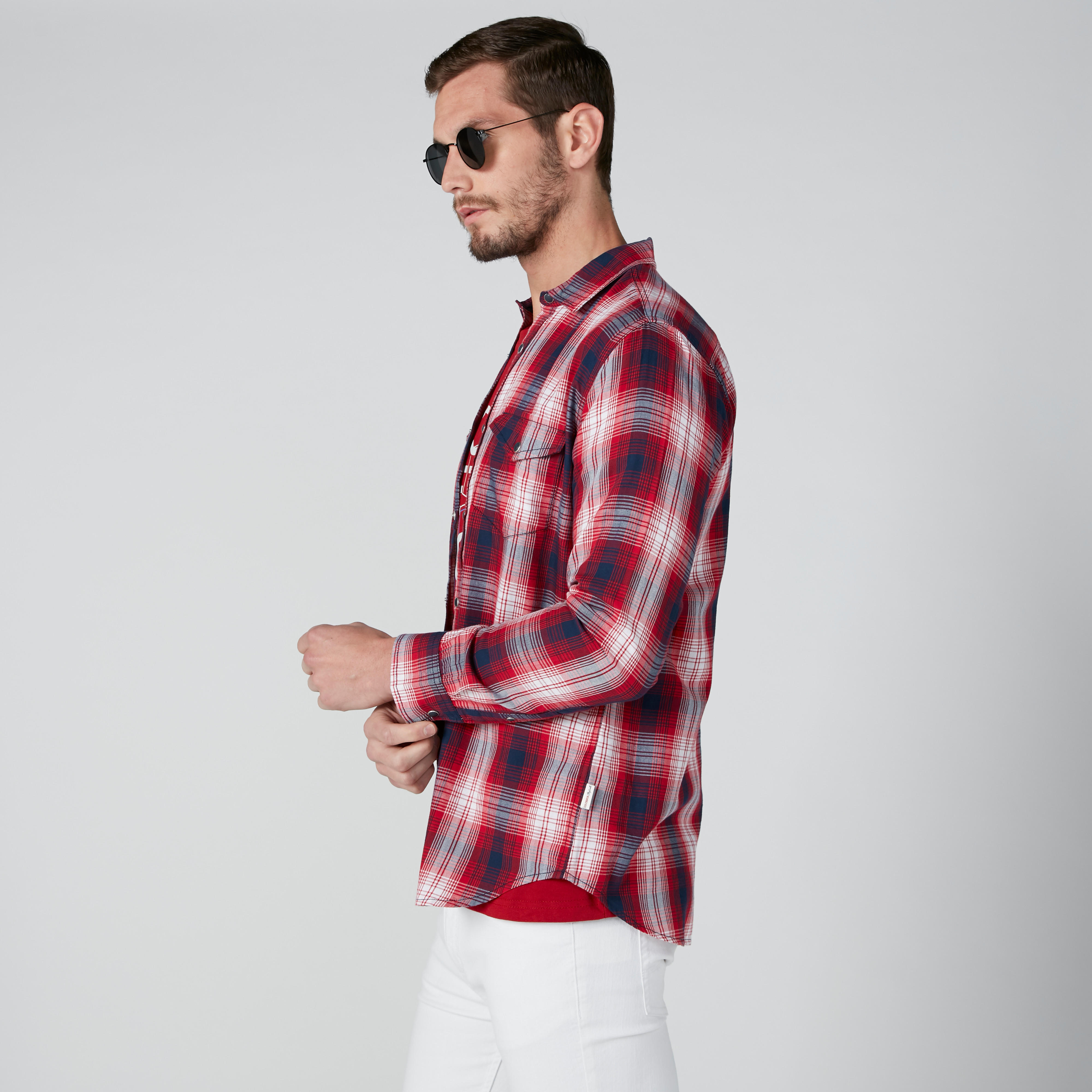 قميص كاروهات بأكمام طويلة وجيب من لي كوبر-men-clothing-shirts-image-3