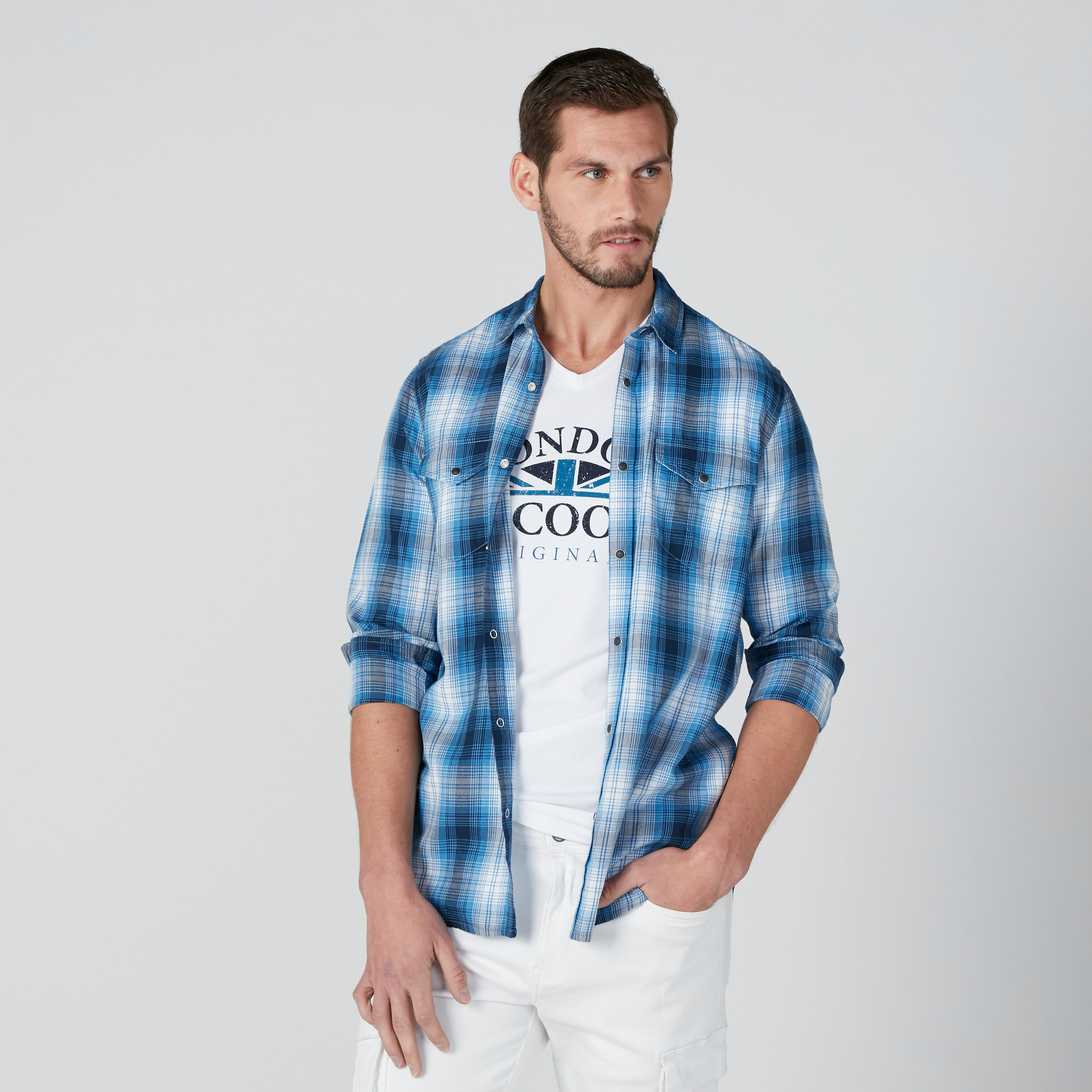 قميص كاروهات بقصّة عادية وأكمام طويلة من لي كوبر-men-clothing-shirts-image-3