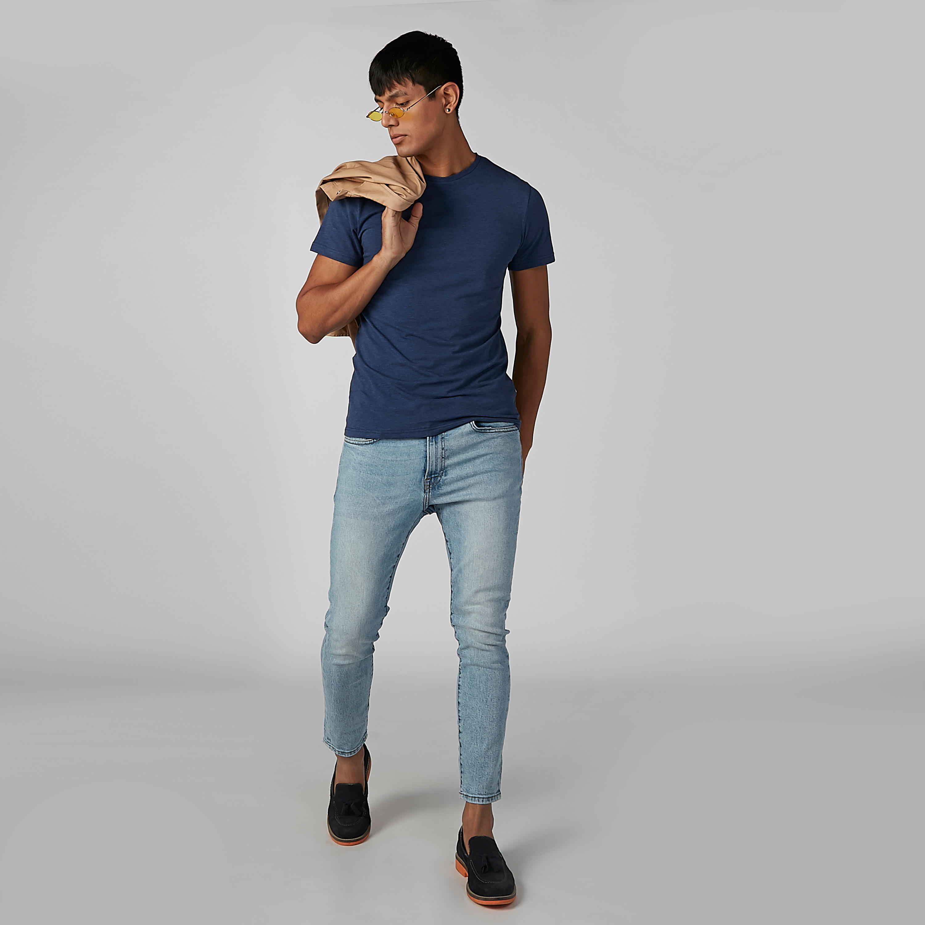 تيشيرت سادة بياقة مستديرة وأكمام قصيرة من لي كوبر-men-clothing-tshirtsandpolos-tshirts-image-2