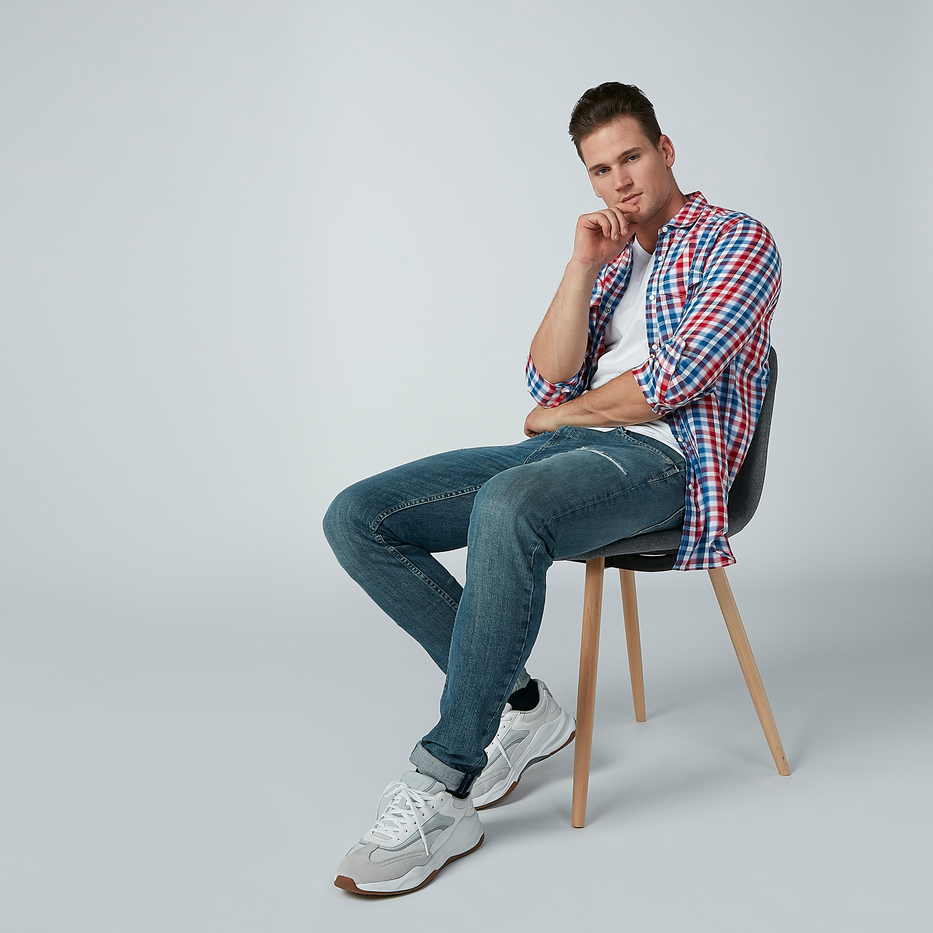 قميص كاروهات بأكمام طويلة وجيب على الصدر من لي كوبر-men-clothing-shirts-image-1