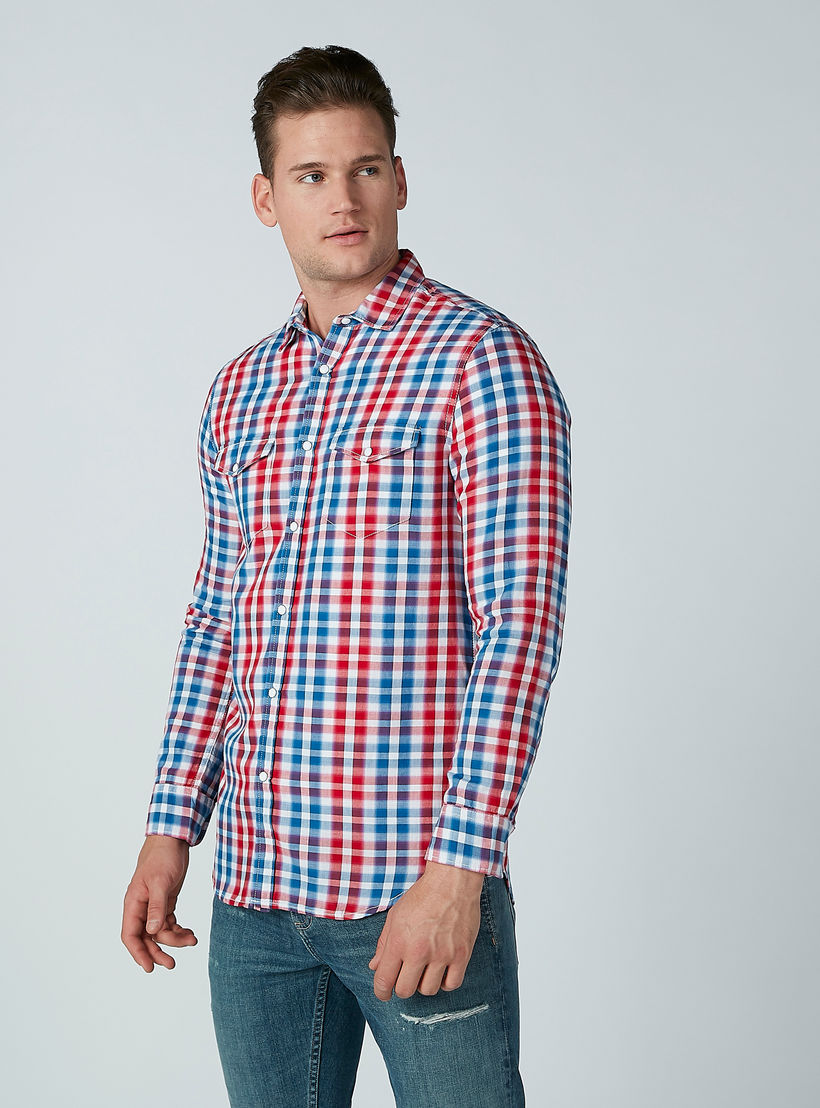 قميص كاروهات بأكمام طويلة وجيب على الصدر من لي كوبر-men-clothing-shirts-image-2