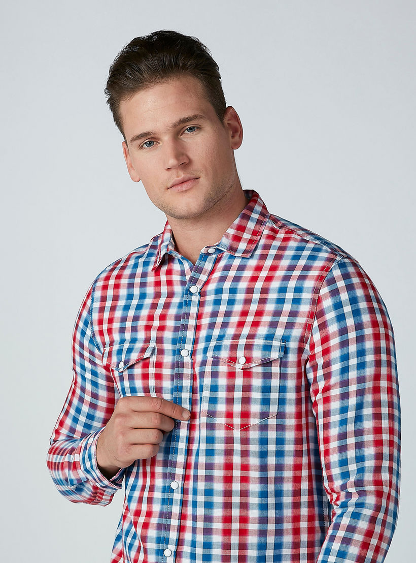 قميص كاروهات بأكمام طويلة وجيب على الصدر من لي كوبر-men-clothing-shirts-image-3