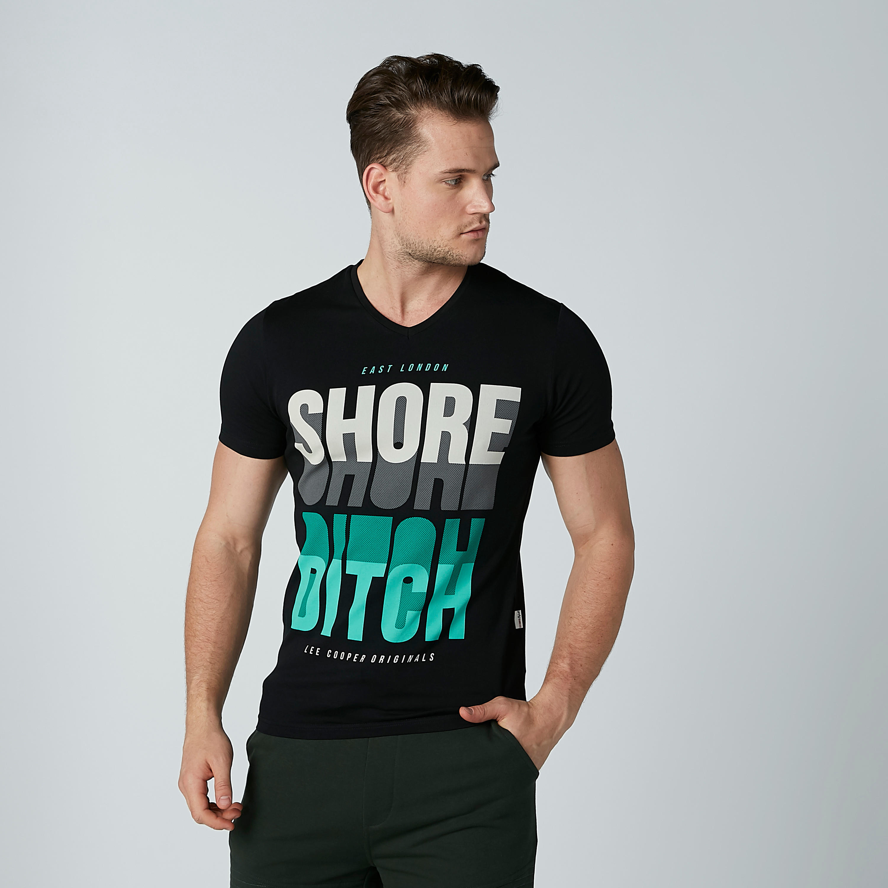 Lee Cooper Typographic Printed T-shirt with V-neck-men-clothing-tshirtsandpolos-tshirts-image-1
