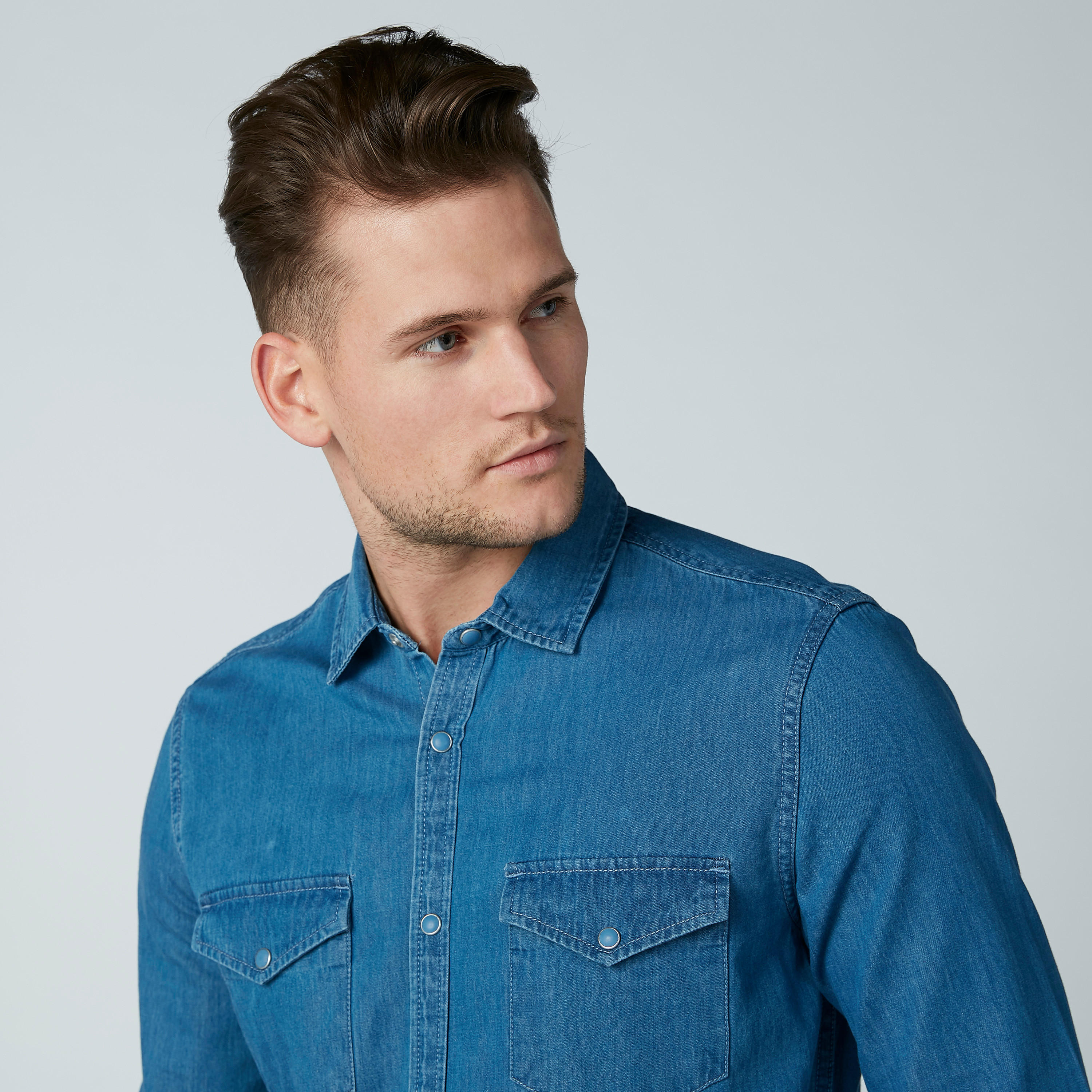 قميص دينم بأكمام طويلة وجيوب من لي كوبر-men-clothing-shirts-image-2