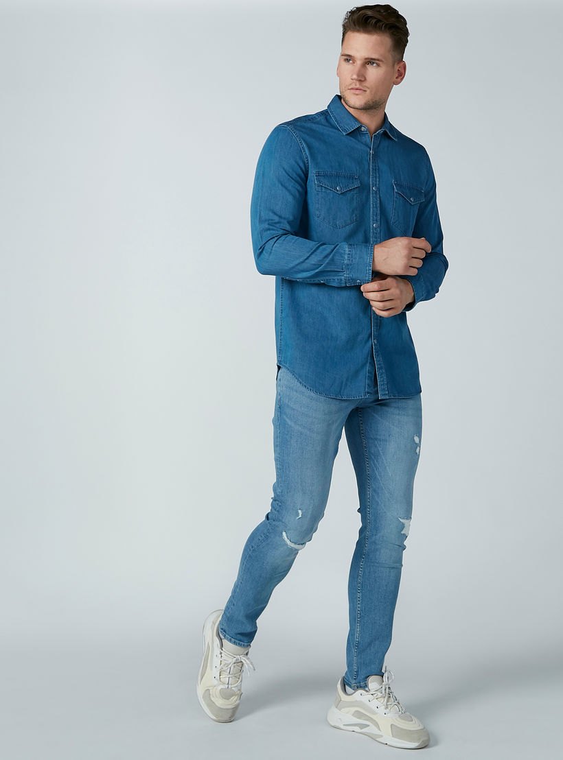 قميص دينم بأكمام طويلة وجيوب من لي كوبر-men-clothing-shirts-image-3