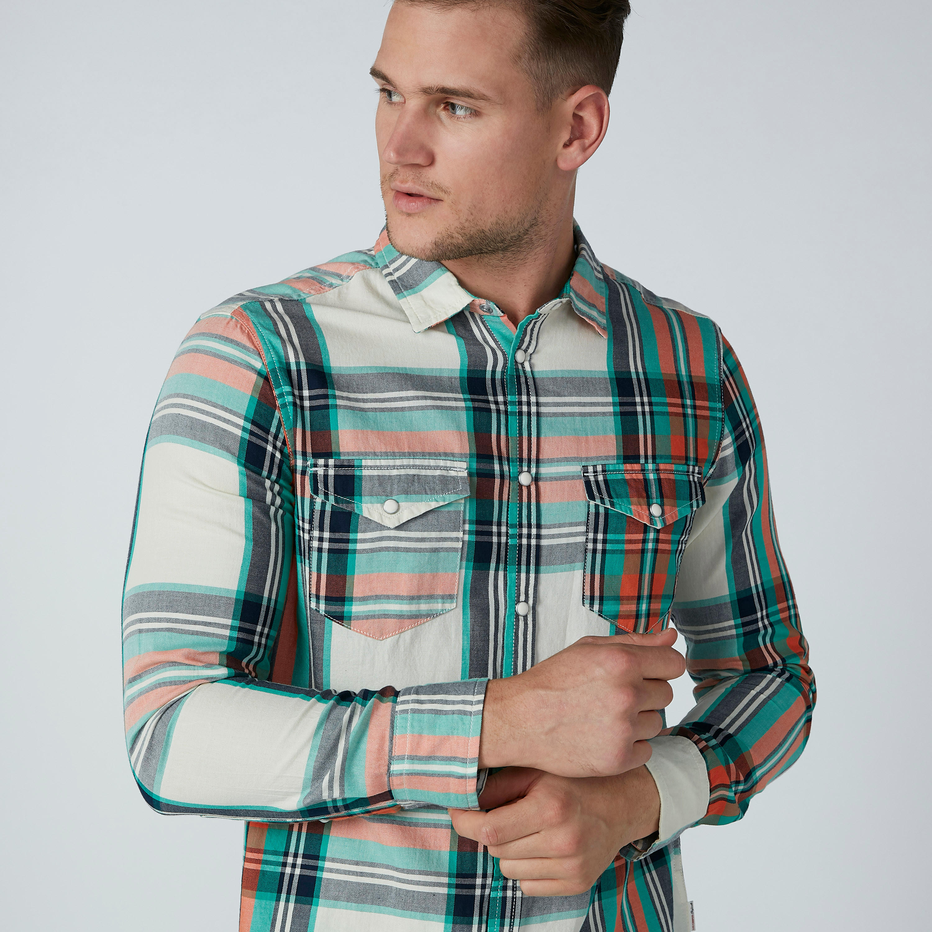 قميص كاروهات بأكمام طويلة وجيوب من لي كوبر-men-clothing-shirts-image-1