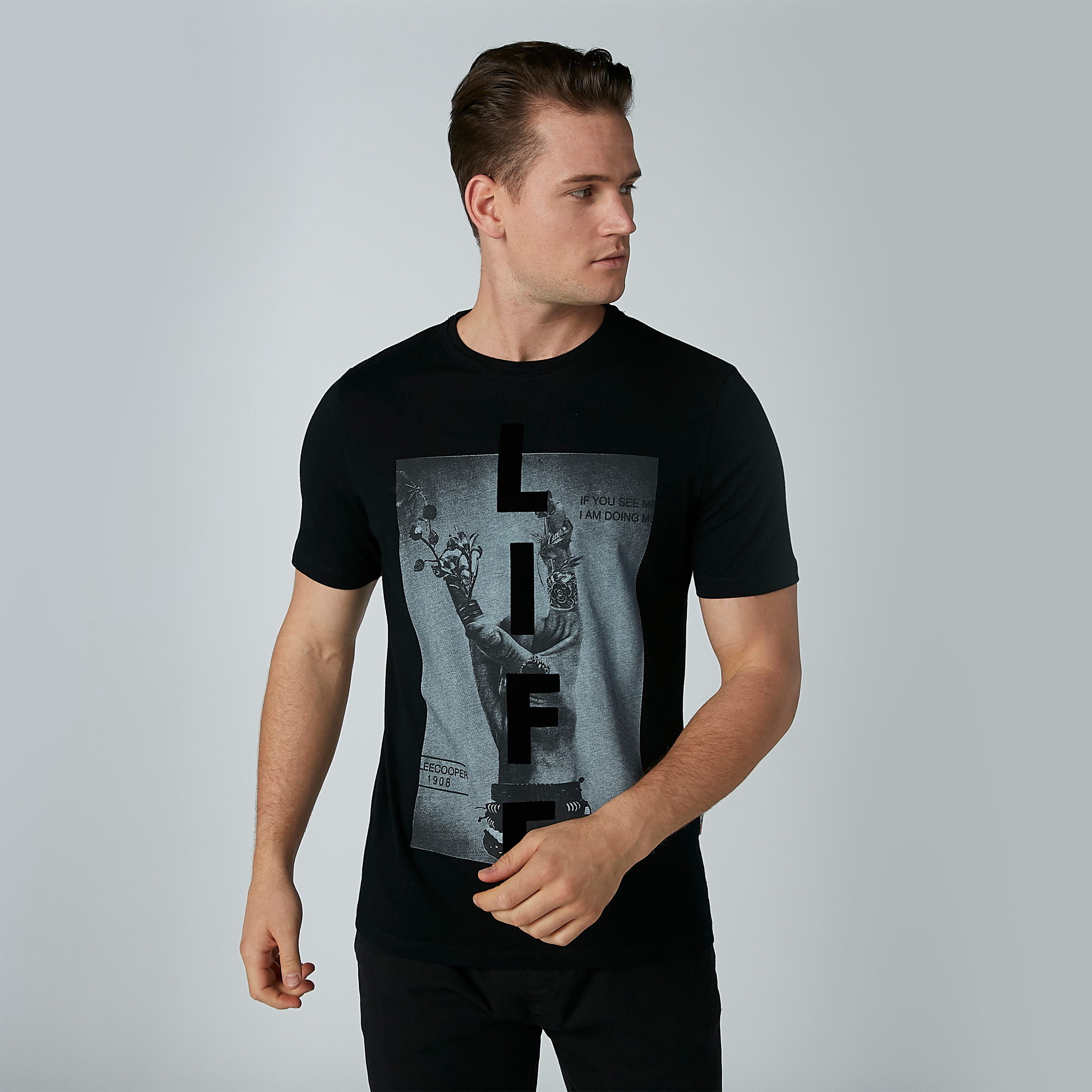 Lee Cooper Printed T-shirt with Round Neck and Short Sleeves-men-clothing-tshirtsandpolos-tshirts-image-3