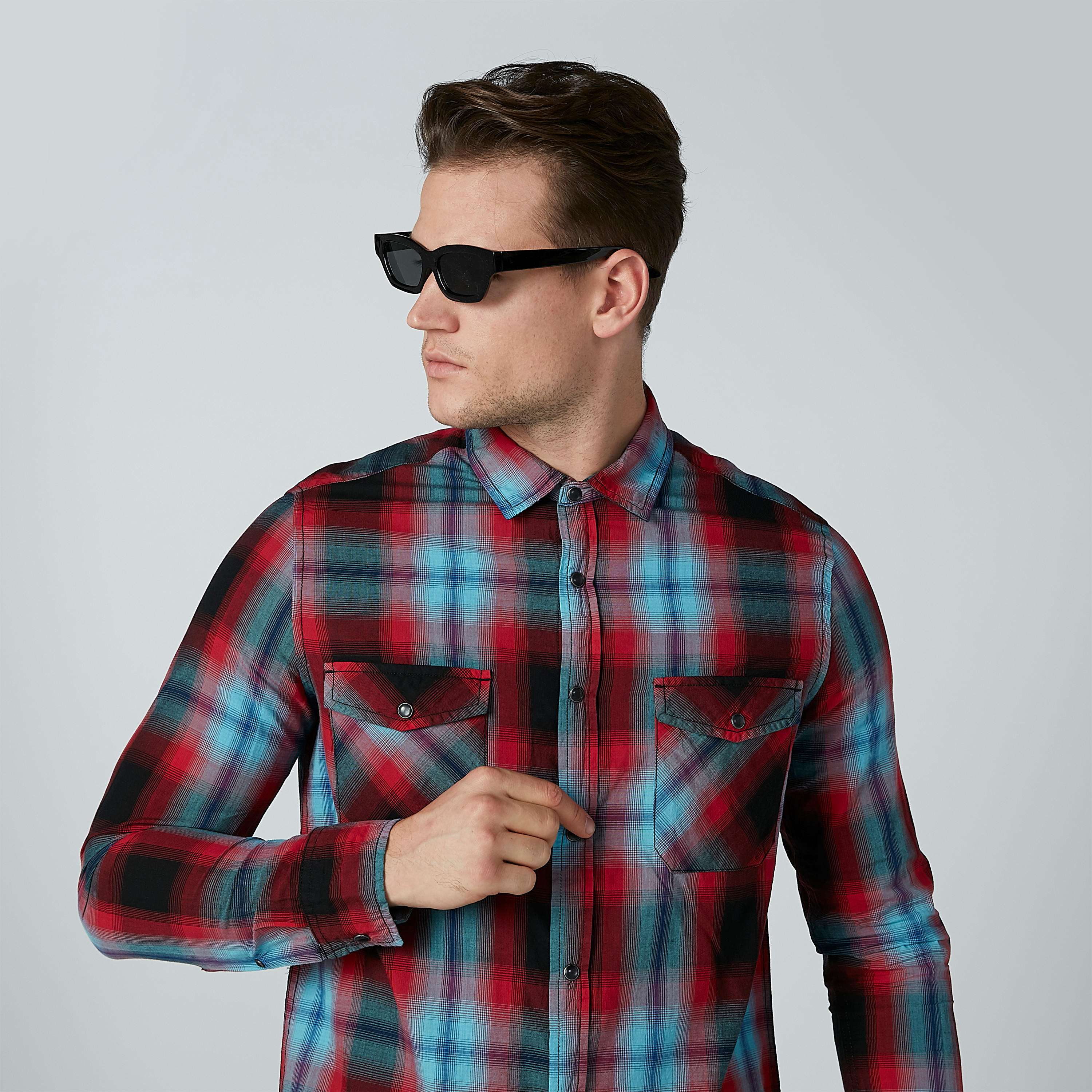 Lee Cooper Chequered Shirt with Long Sleeves and Chest Pockets-men-clothing-shirts-image-1
