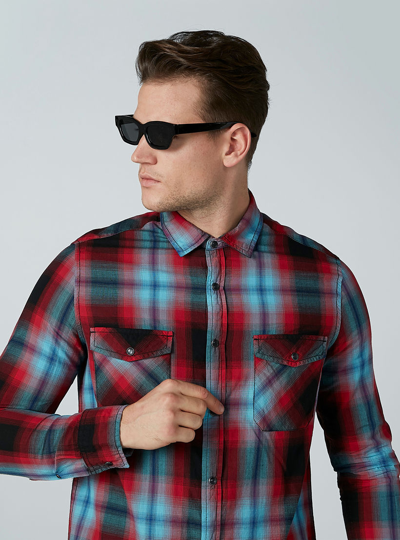 Lee Cooper Chequered Shirt with Long Sleeves and Chest Pockets-men-clothing-shirts-image-1