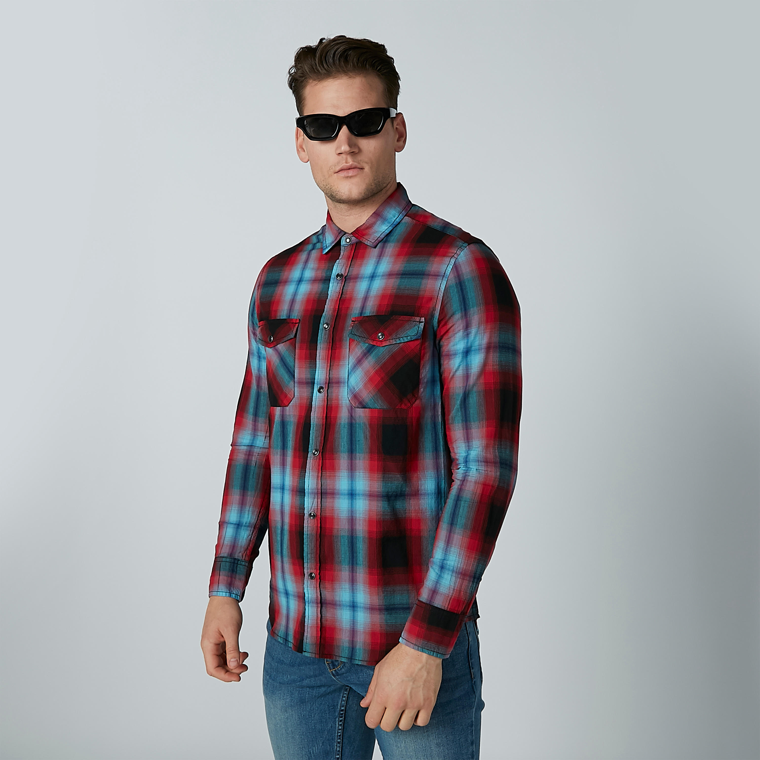 Lee Cooper Chequered Shirt with Long Sleeves and Chest Pockets-men-clothing-shirts-image-4