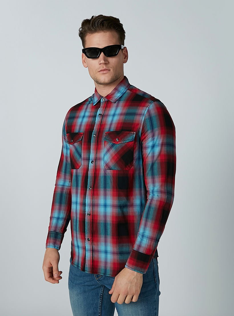 Lee Cooper Chequered Shirt with Long Sleeves and Chest Pockets-men-clothing-shirts-image-4