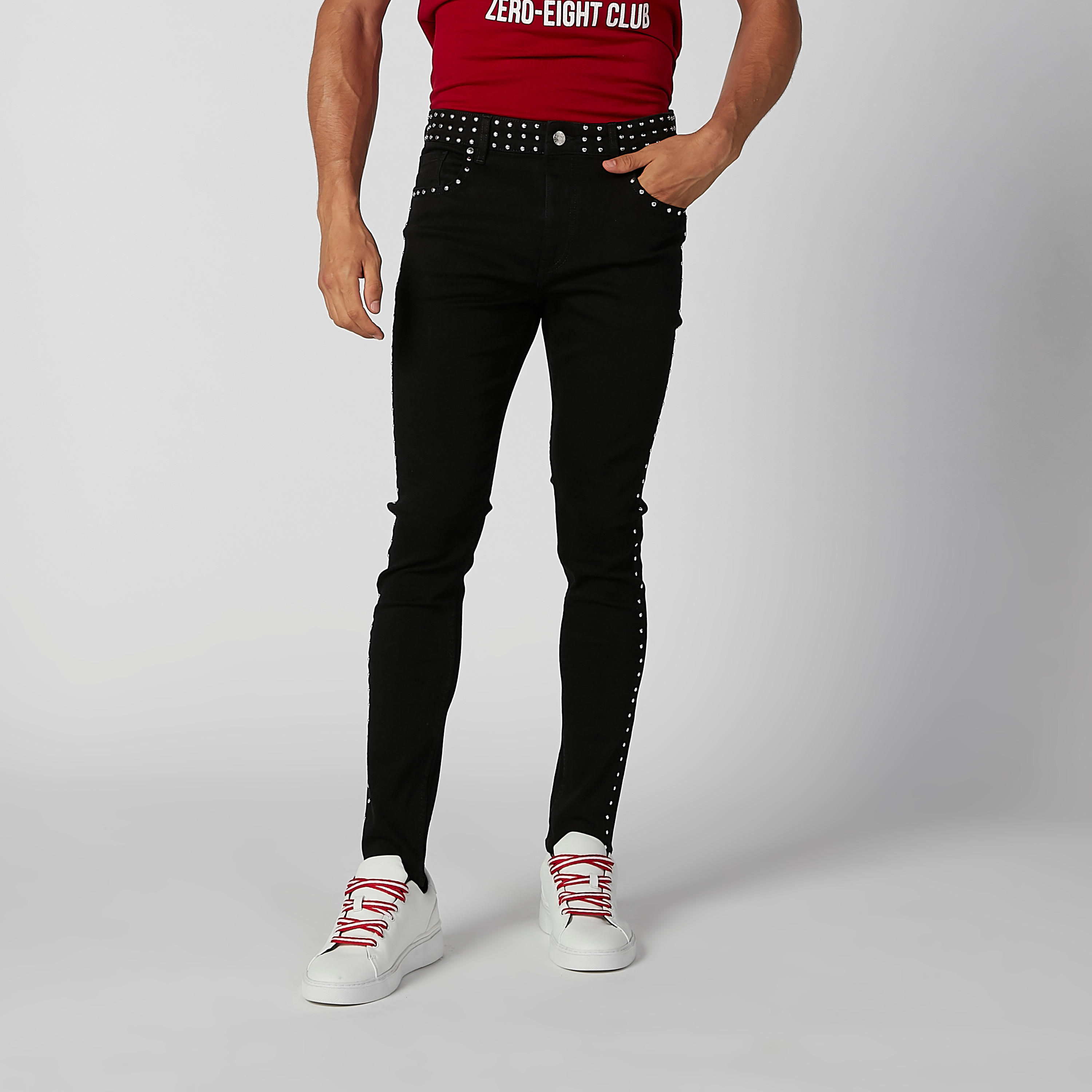 بنطلون جينز سكيني مزيّن بخصر متوسط الارتفاع وسحّاب إغلاق-men-clothing-bottoms-jeans-image-1