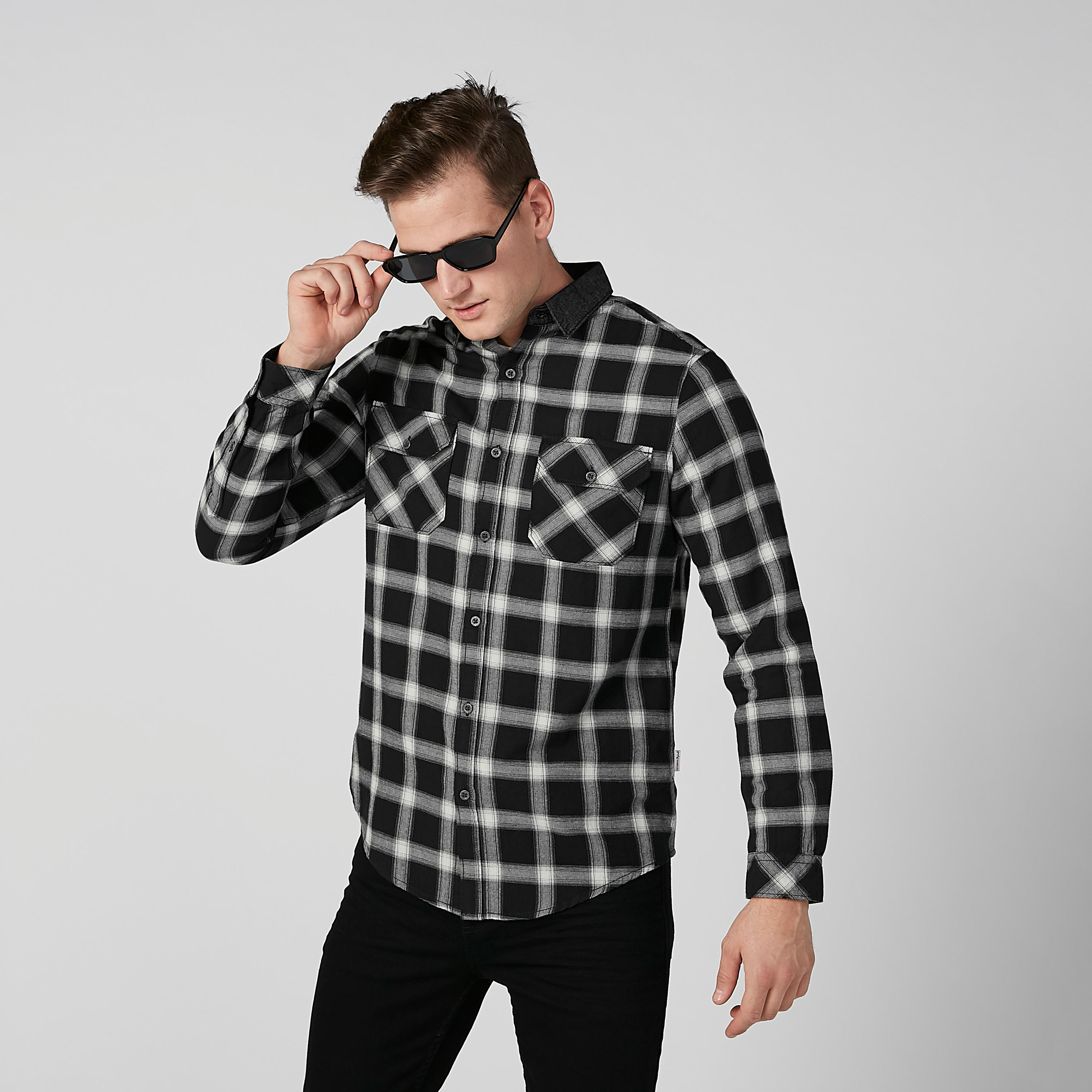 Sustainable Slim Fit Checked Shirt with Buttoned Flap Pockets-men-clothing-shirts-image-1
