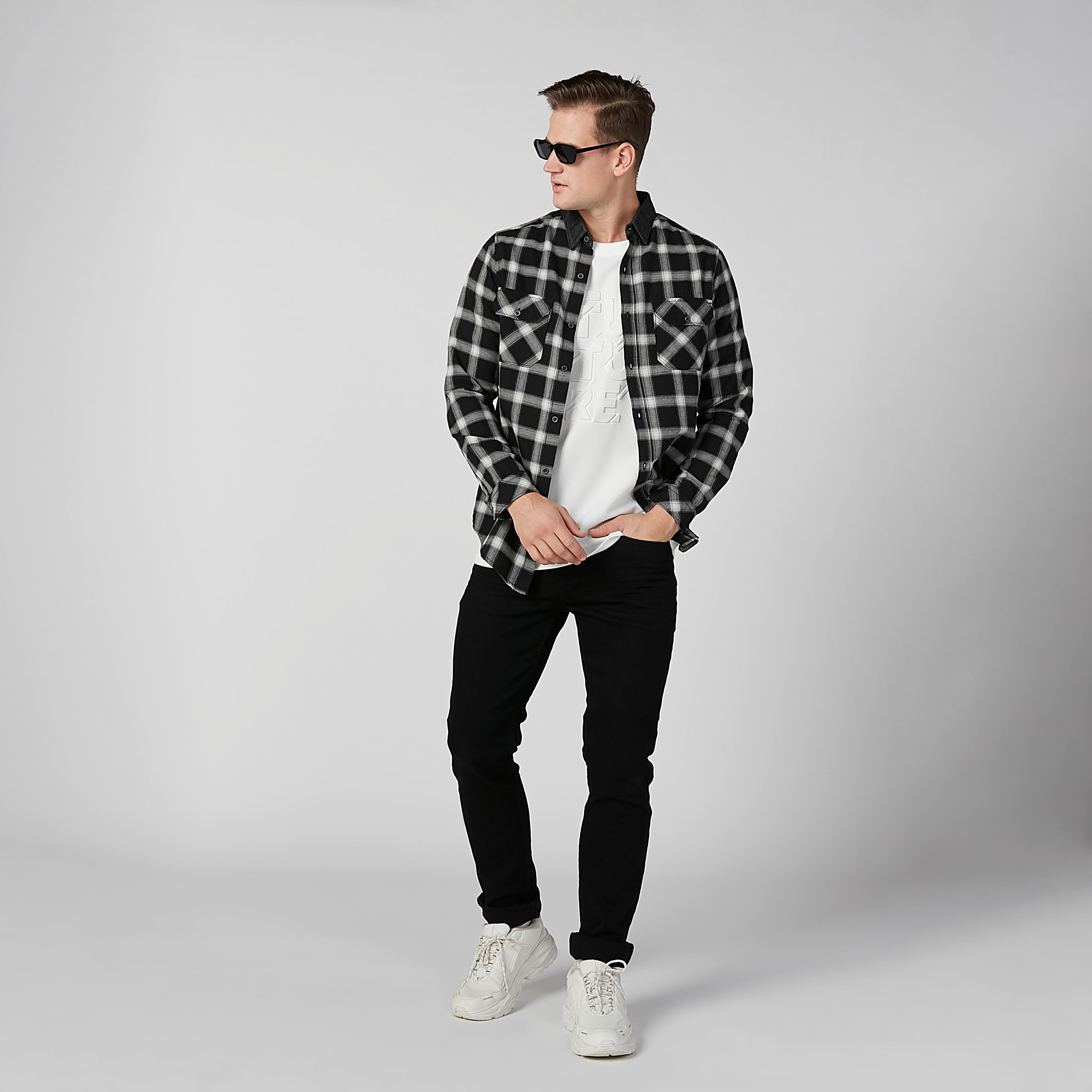 Sustainable Slim Fit Checked Shirt with Buttoned Flap Pockets-men-clothing-shirts-image-3