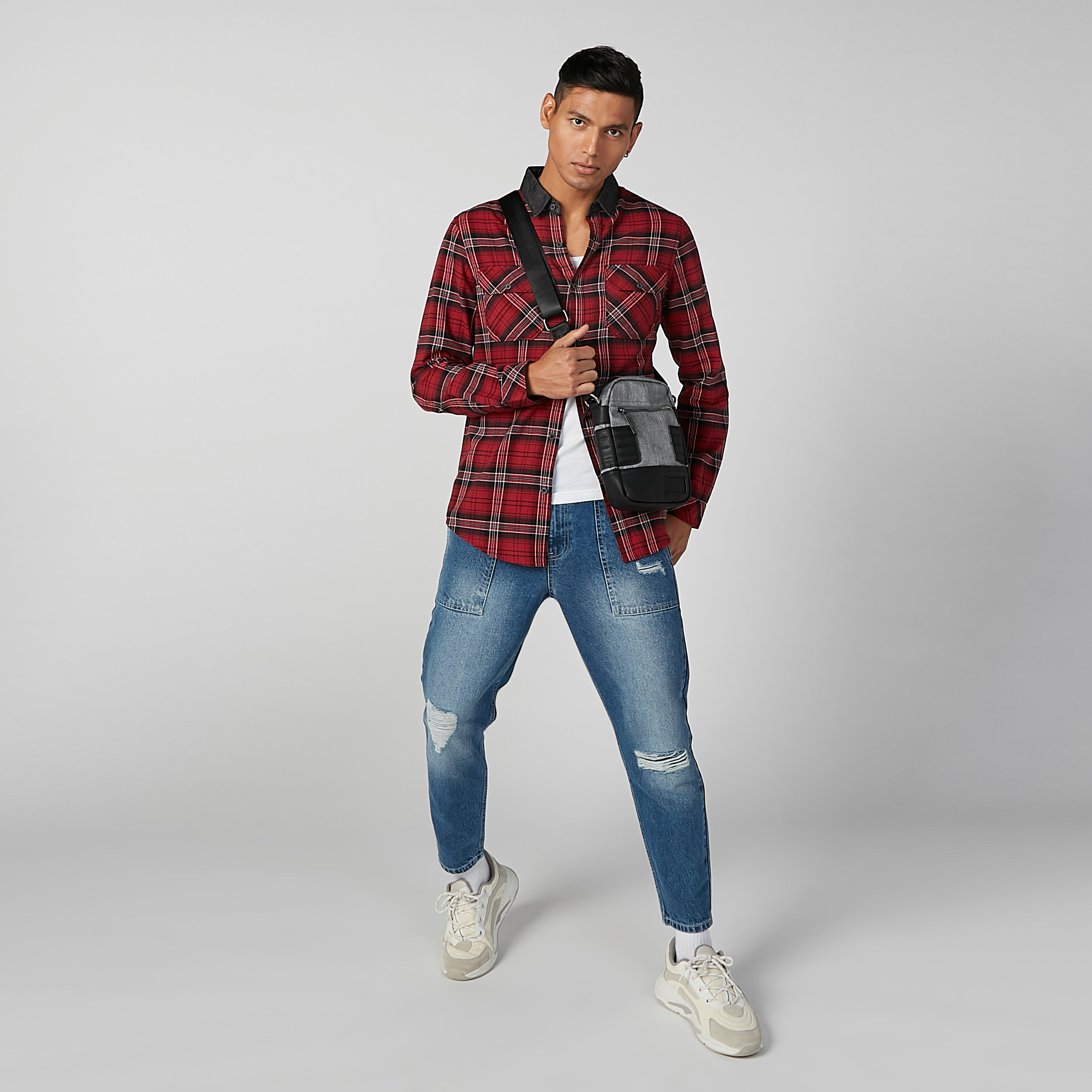 قميص مستدام كاروهات بجيوب بطيّة وأزرار من لي كوبر -men-clothing-shirts-image-2