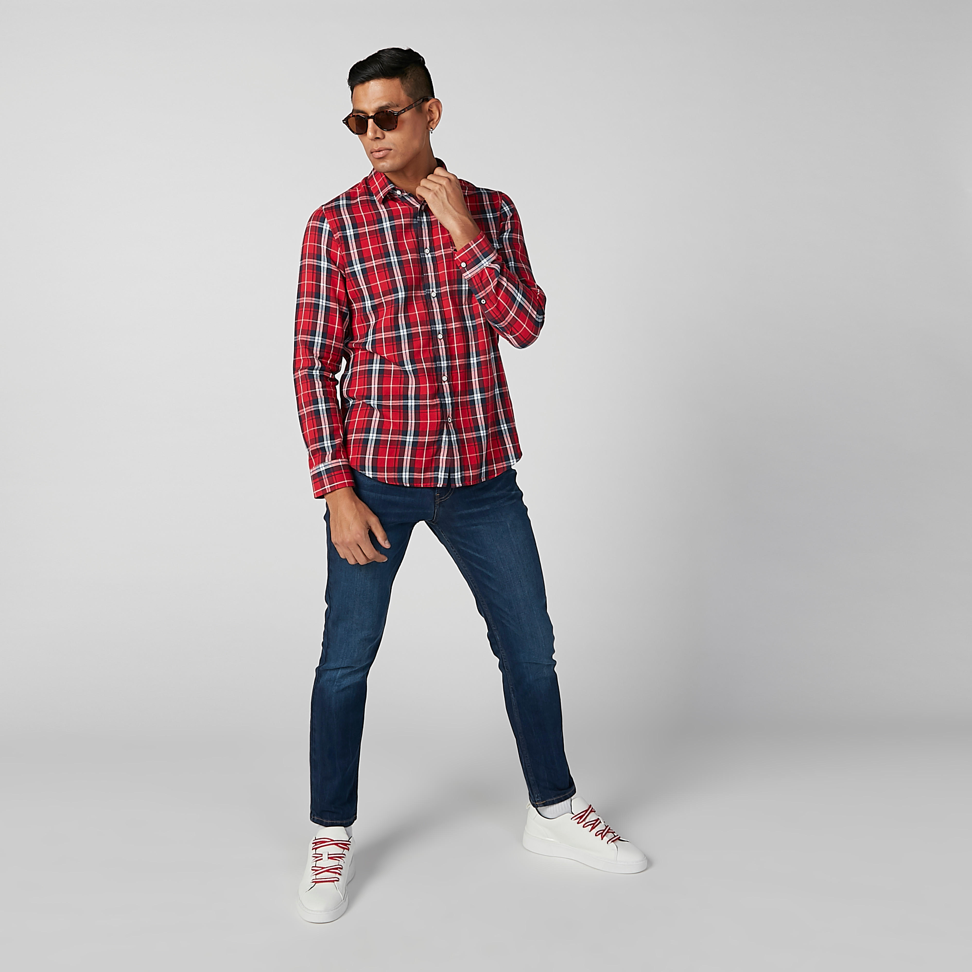 قميص مستدام كاروهات بأكمام وجيب بطيّة -men-clothing-shirts-image-2