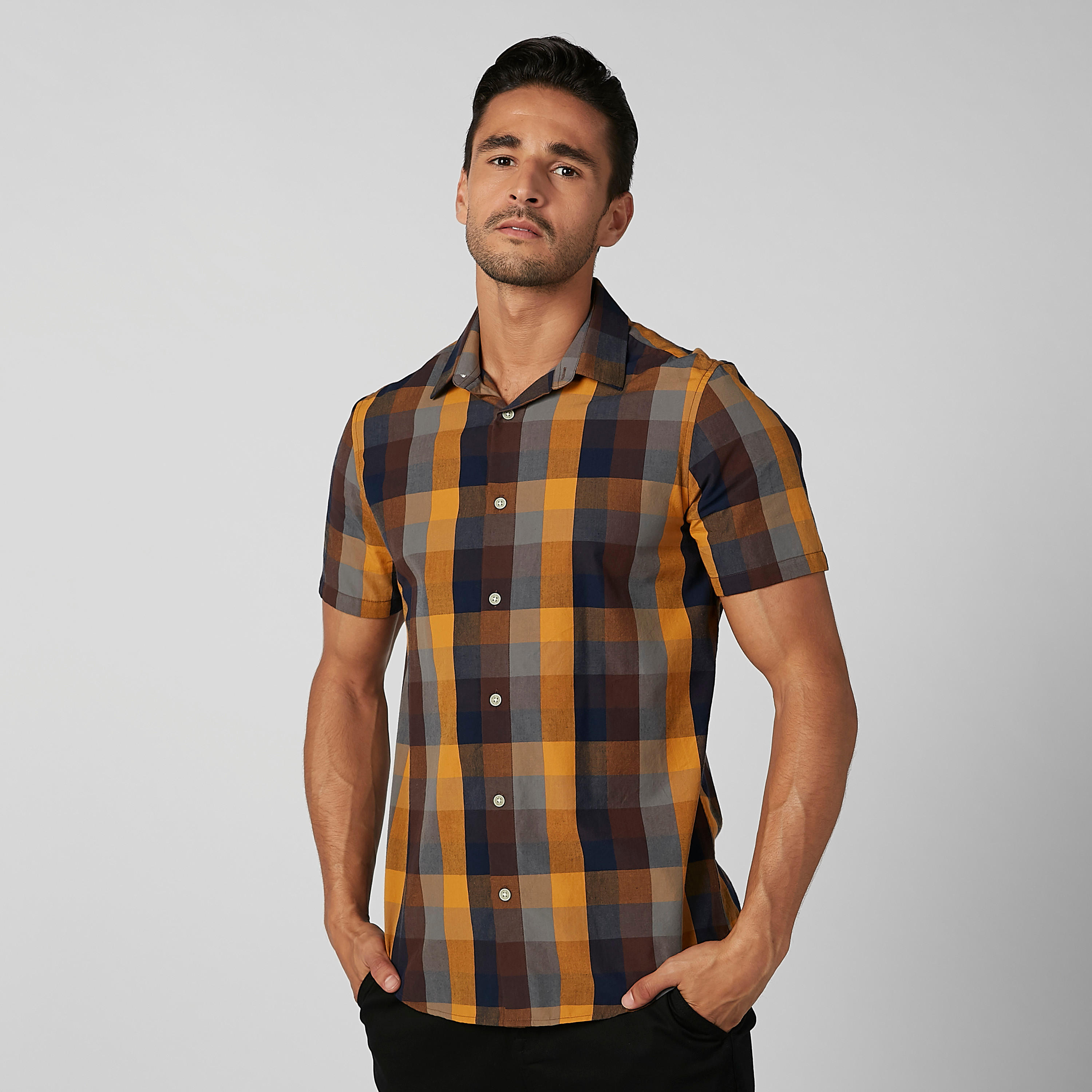 قميص مستدام كاروهات بياقة عاديّة وأكمام قصيرة -men-clothing-shirts-image-1