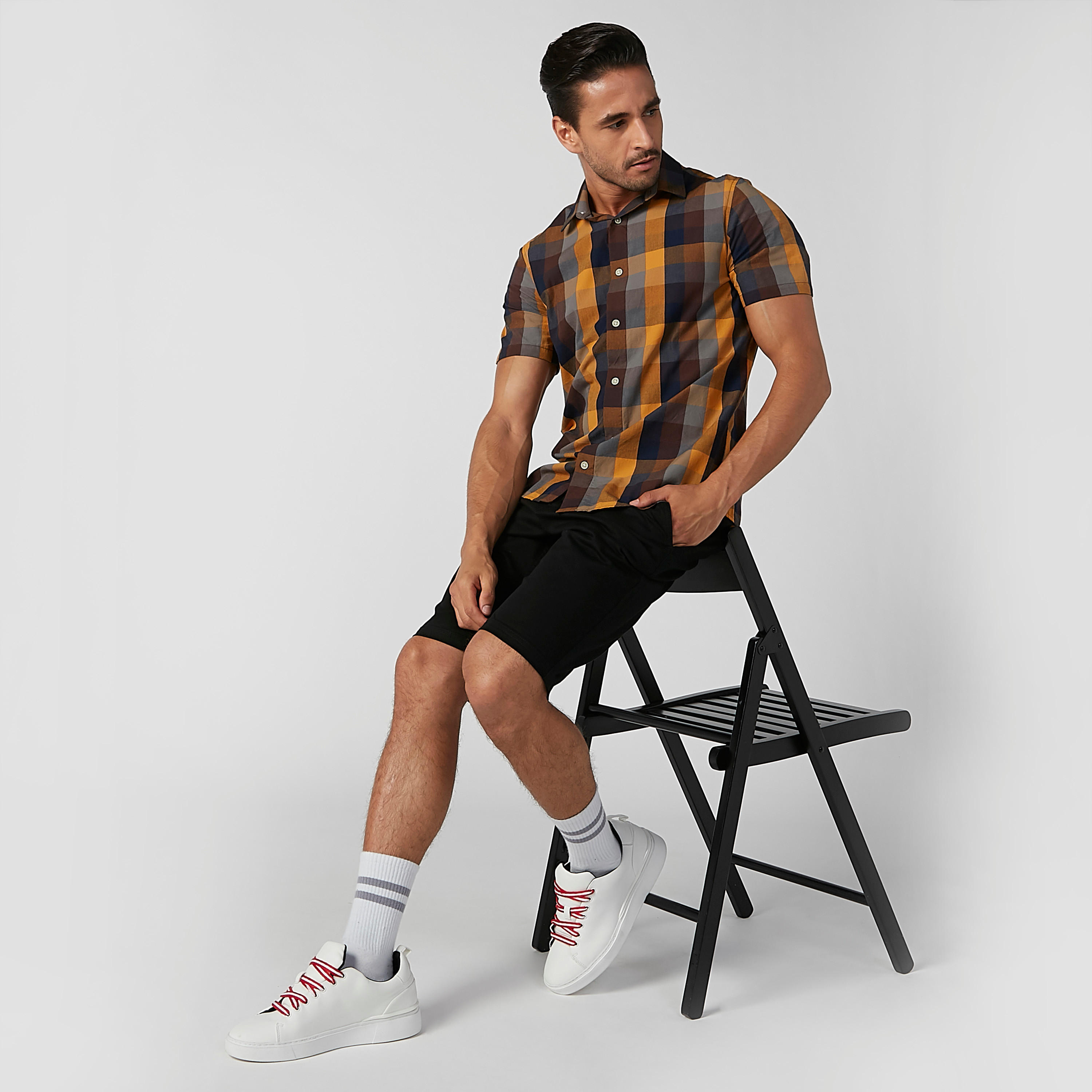 قميص مستدام كاروهات بياقة عاديّة وأكمام قصيرة -men-clothing-shirts-image-2