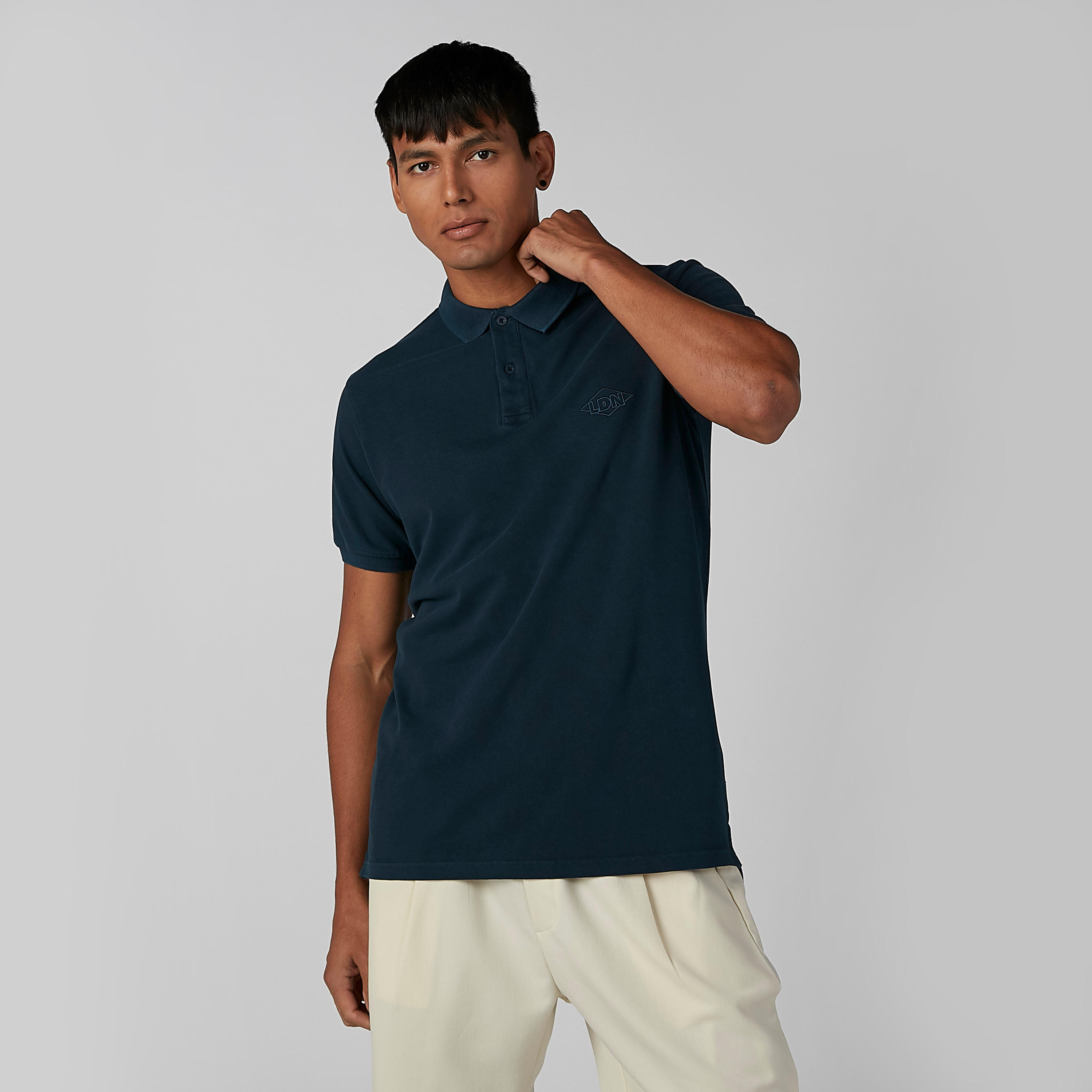 تيشيرت سادة بياقة بولو وأكمام قصيرة من لي كوبر-men-clothing-tshirtsandpolos-polos-image-2
