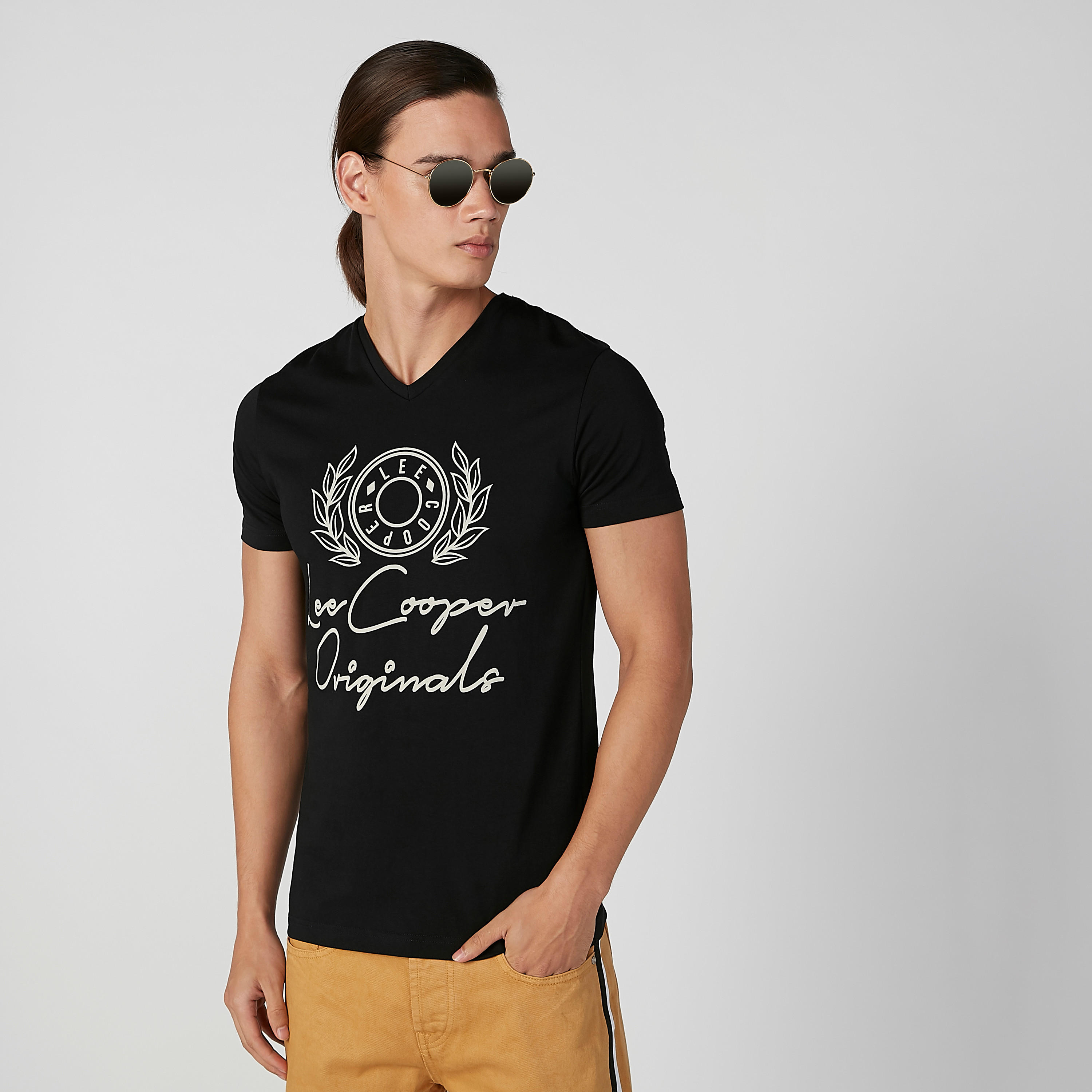 Lee Cooper Printed T-shirt with V-neck and Short Sleeves-men-clothing-tshirtsandpolos-tshirts-image-3