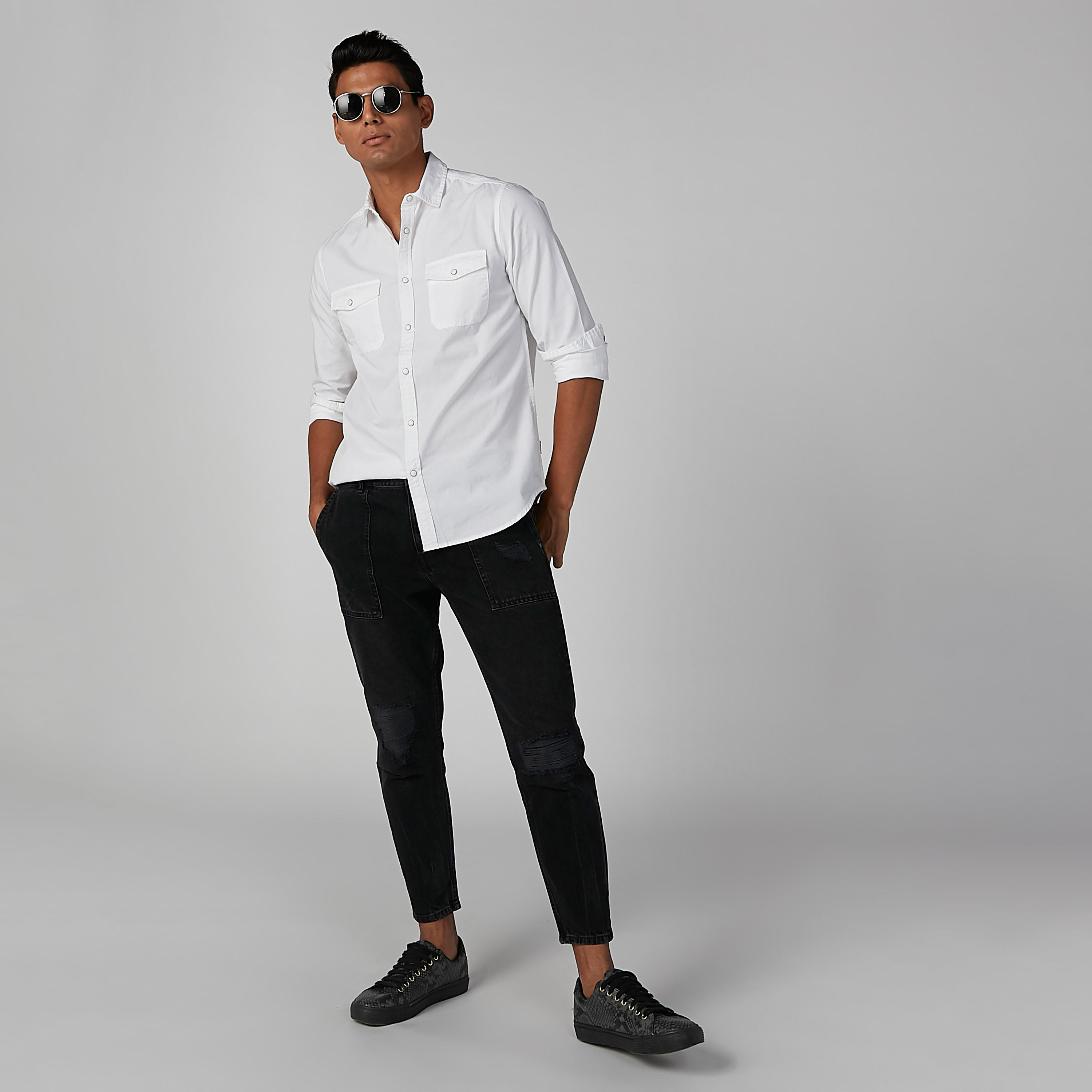 قميص سادة بأكمام طويلة وجيب على الصدر من لي كوبر-men-clothing-shirts-image-2
