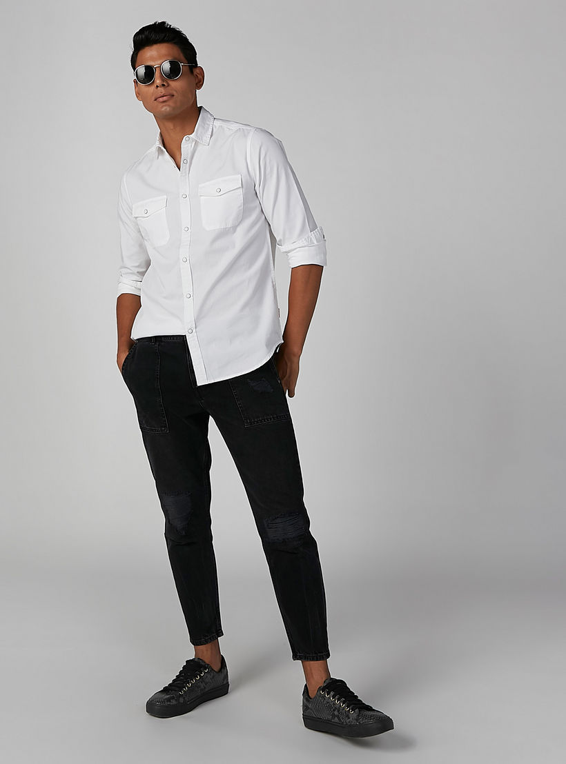 قميص سادة بأكمام طويلة وجيب على الصدر من لي كوبر-men-clothing-shirts-image-2