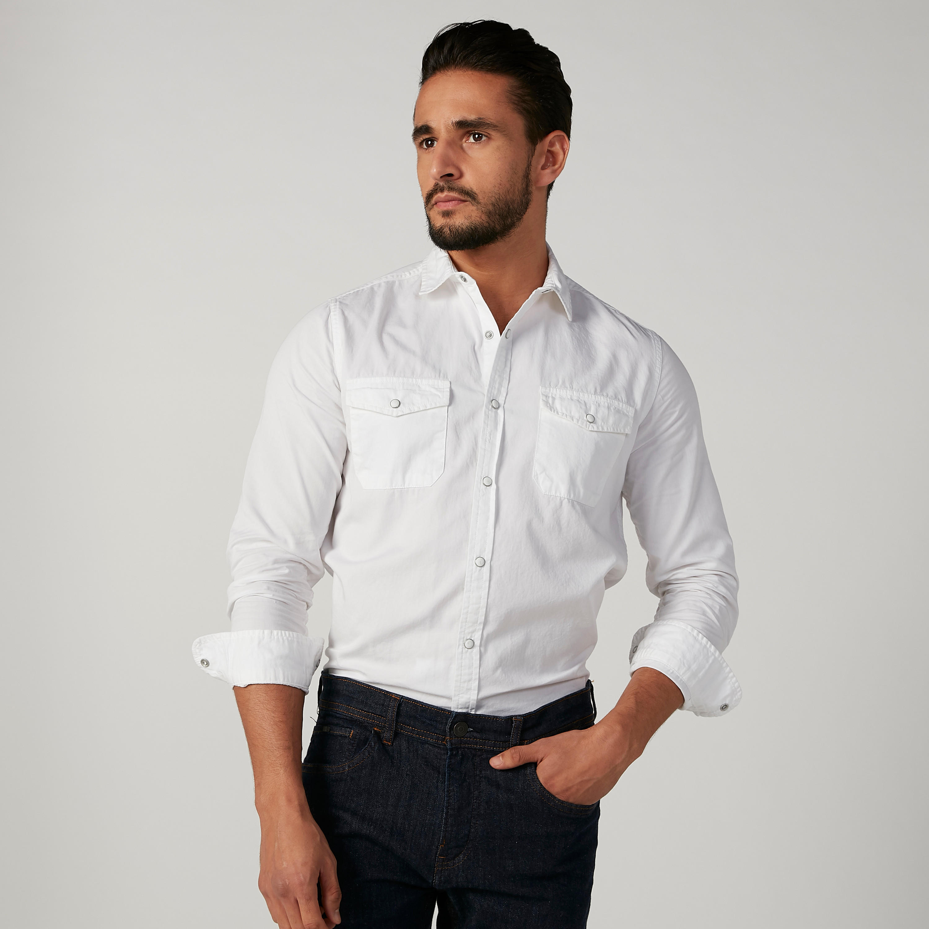 قميص سادة بأكمام طويلة وجيوب على الصدر من لي كوبر-men-clothing-shirts-image-1
