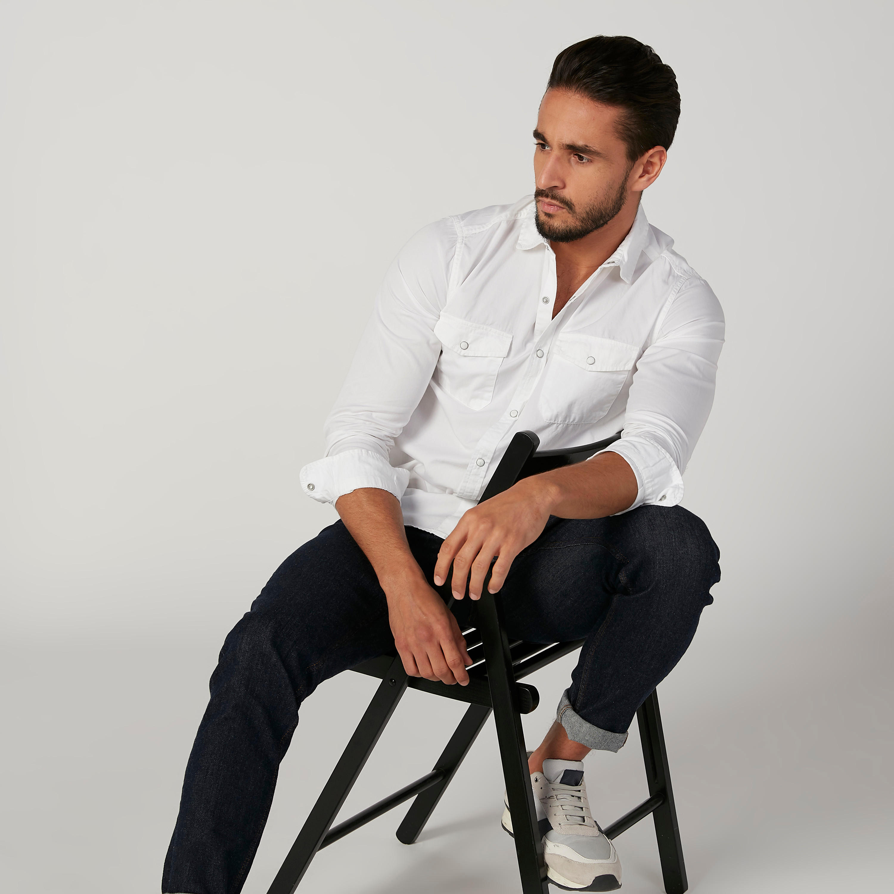 قميص سادة بأكمام طويلة وجيوب على الصدر من لي كوبر-men-clothing-shirts-image-3
