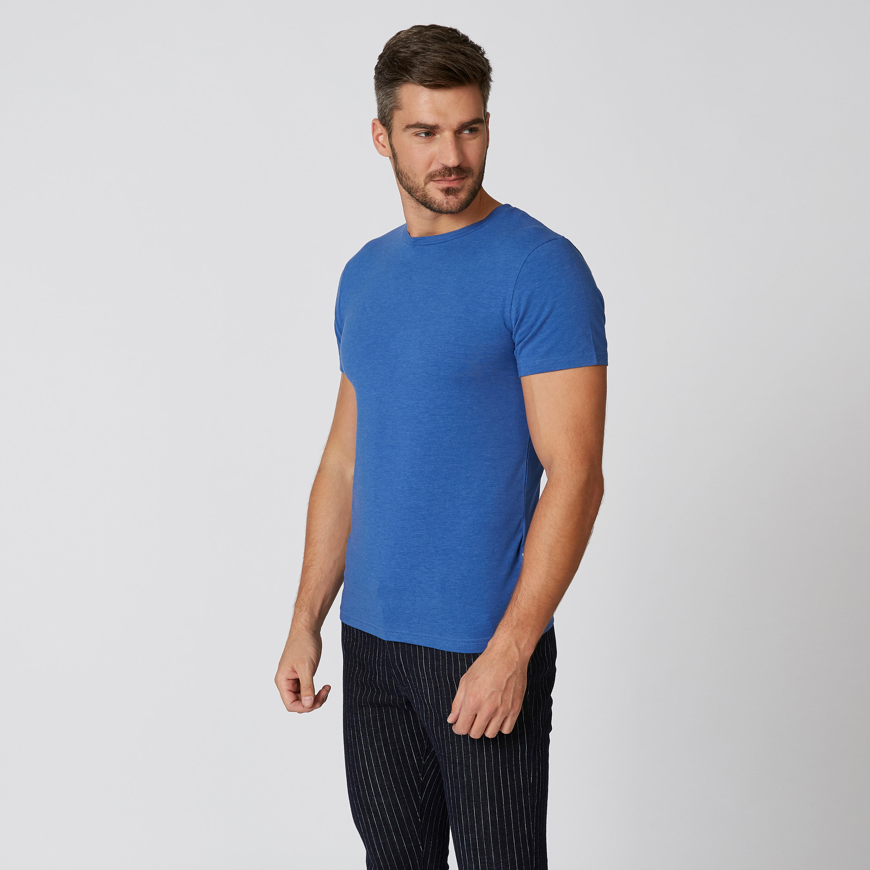تيشيرت سادة بياقة مستديرة وأكمام قصيرة من لي كوبر-men-clothing-tshirtsandpolos-tshirts-image-1