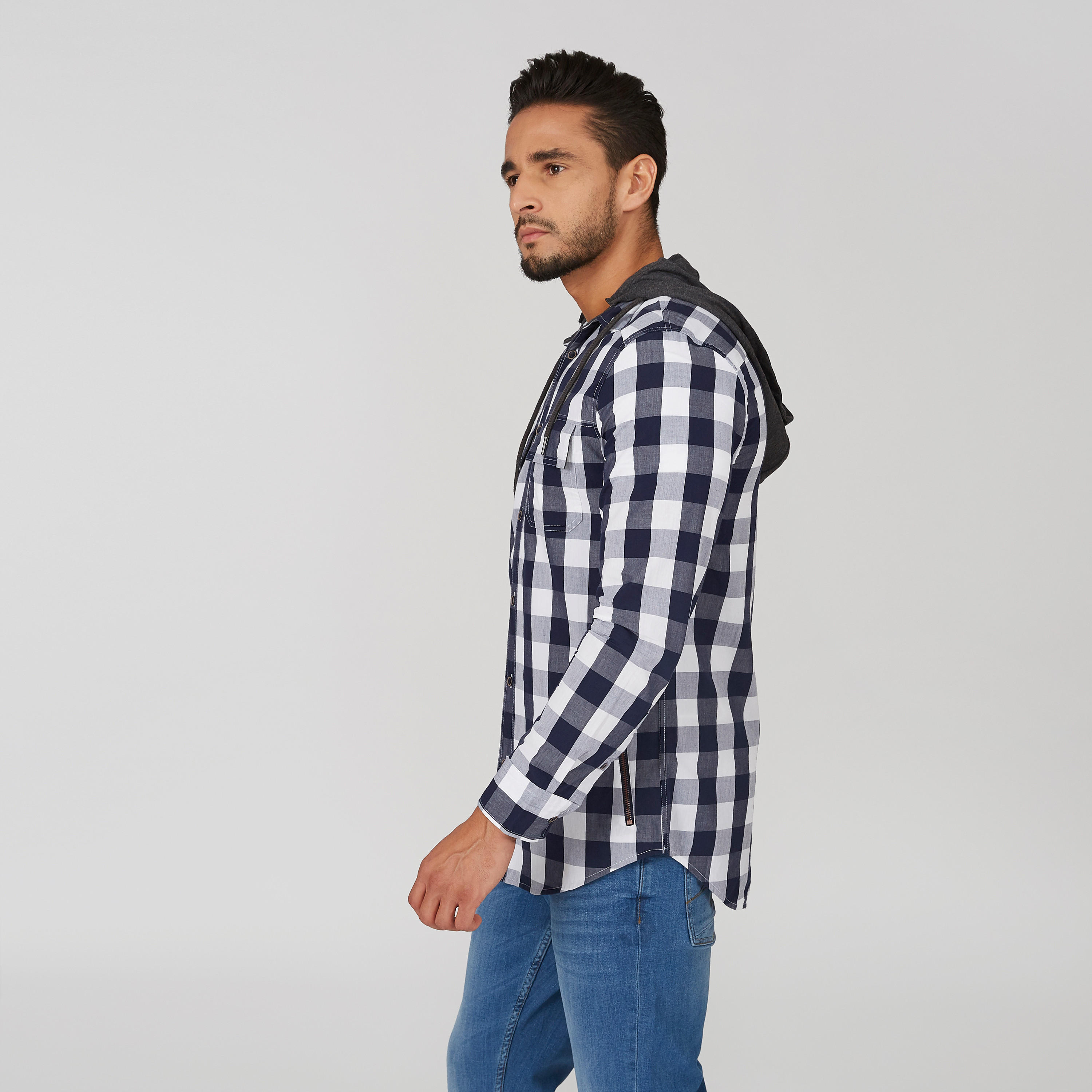 قميص مستدام سليم كاروهات بقبّعة وأكمام طويلة -men-clothing-shirts-image-4