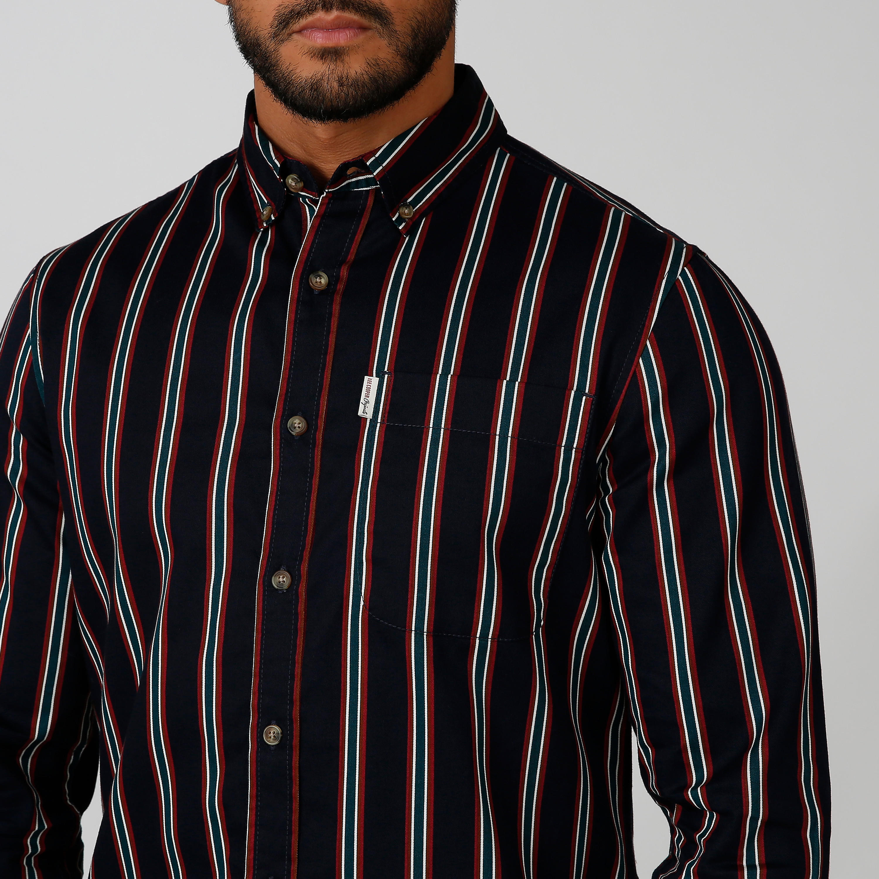 Slim Fit Striped Shirt with Spread Collar and Long Sleeves-men-clothing-shirts-image-3