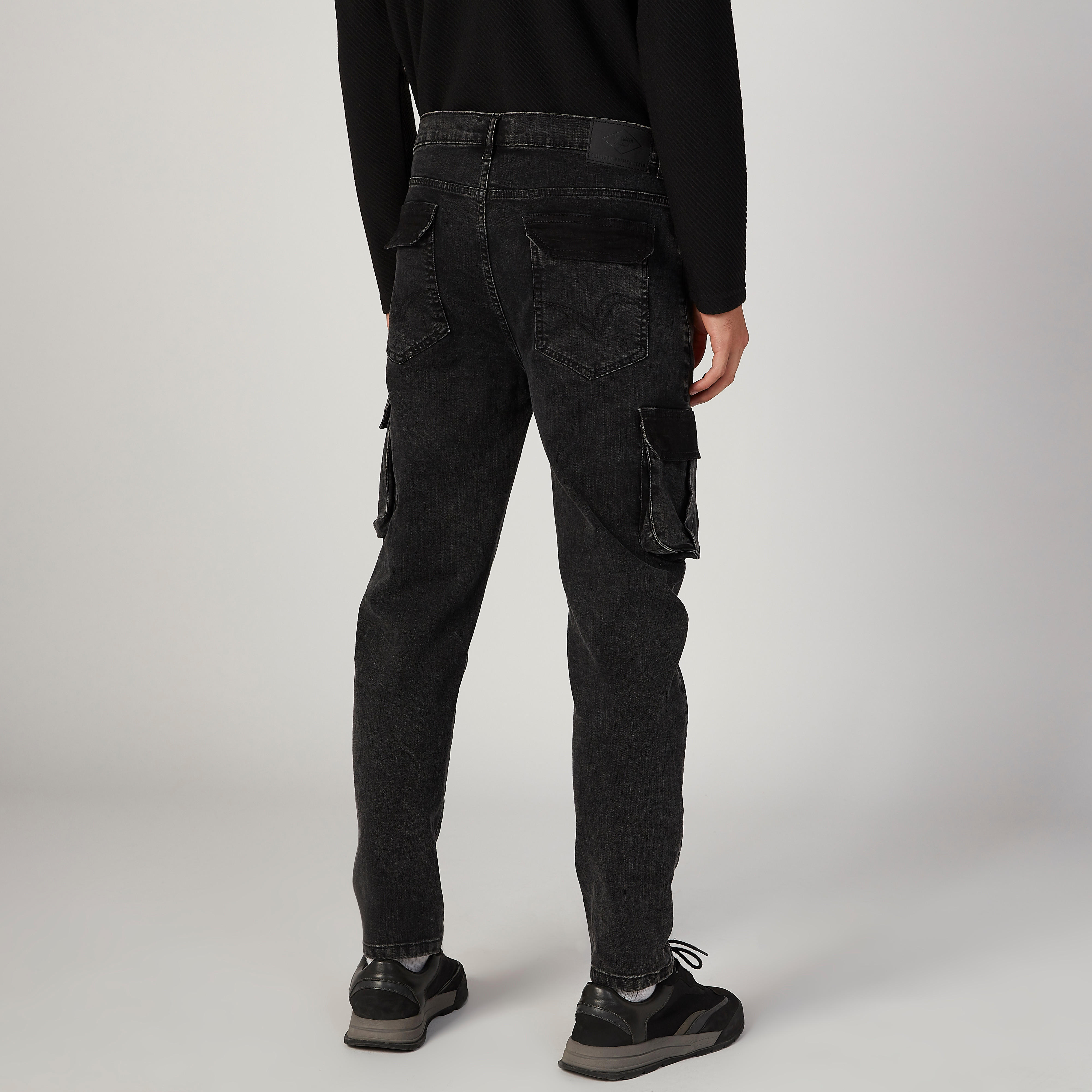 Sustainable Slim Fit Textured Denim Cargo Pants with Pocket Detail-men-clothing-bottoms-jeans-image-4