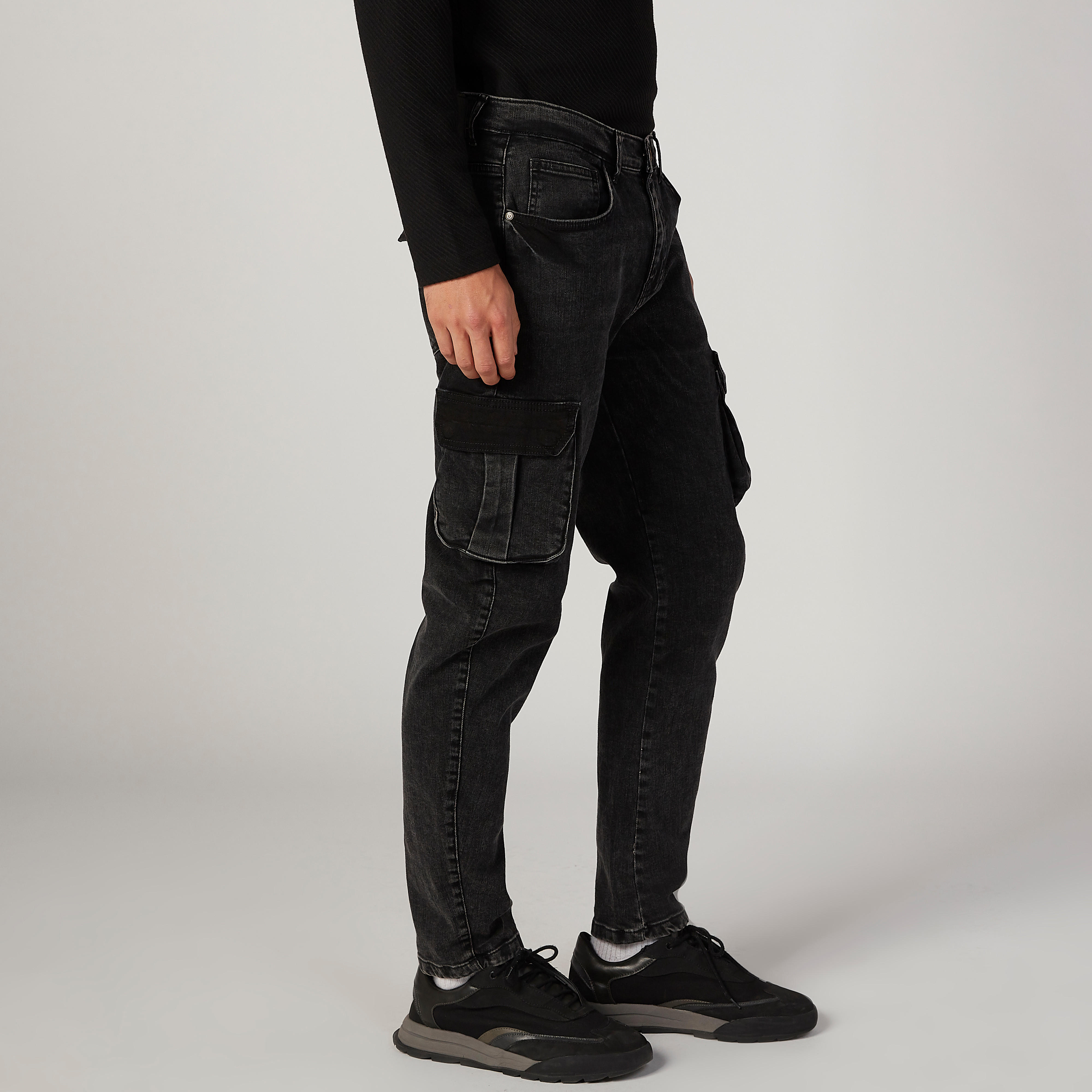Sustainable Slim Fit Textured Denim Cargo Pants with Pocket Detail-men-clothing-bottoms-jeans-image-5