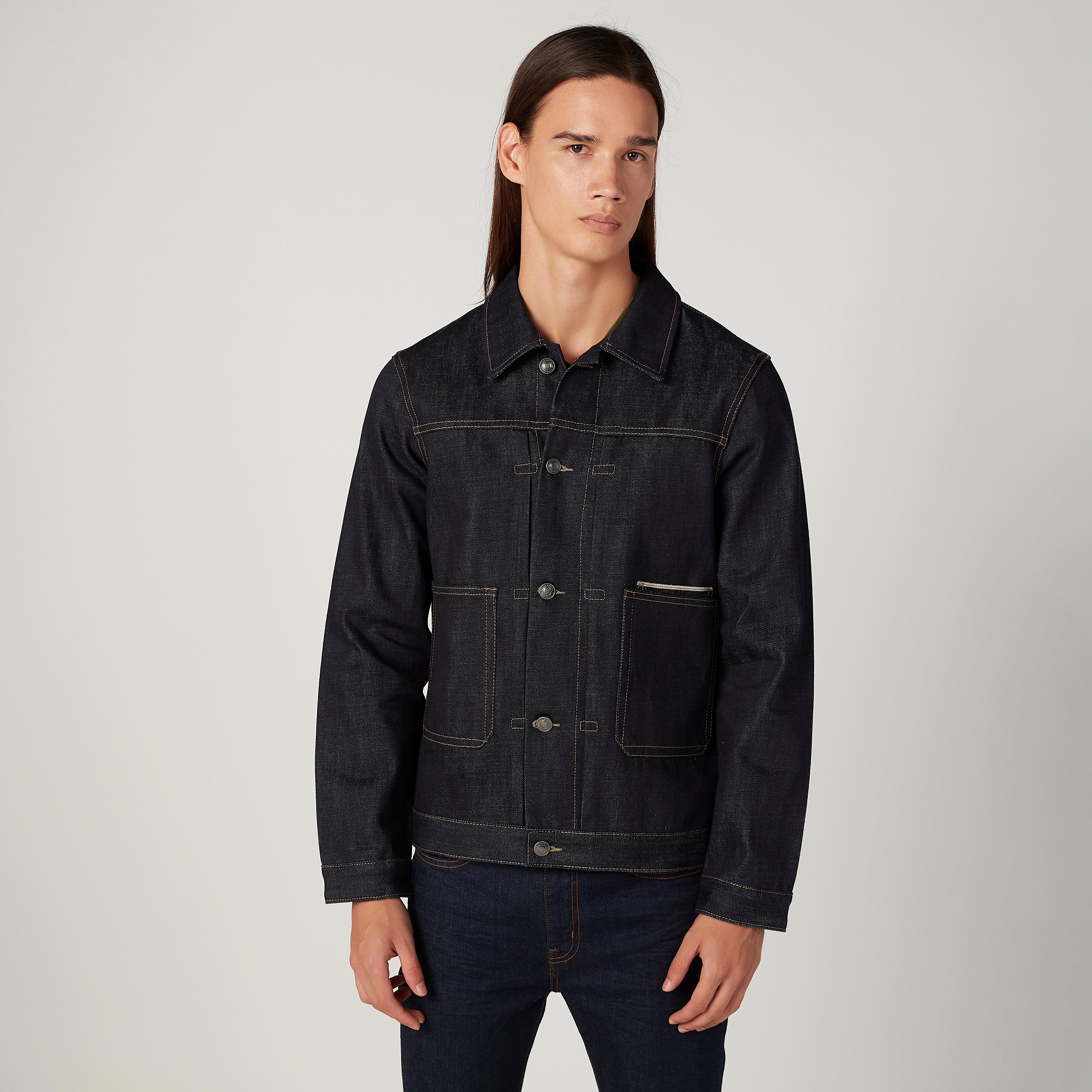جاكيت مستدام دينم سادة بأكمام طويلة وتفاصيل جيوب-men-clothing-jacketsandblazers-jackets-image-1