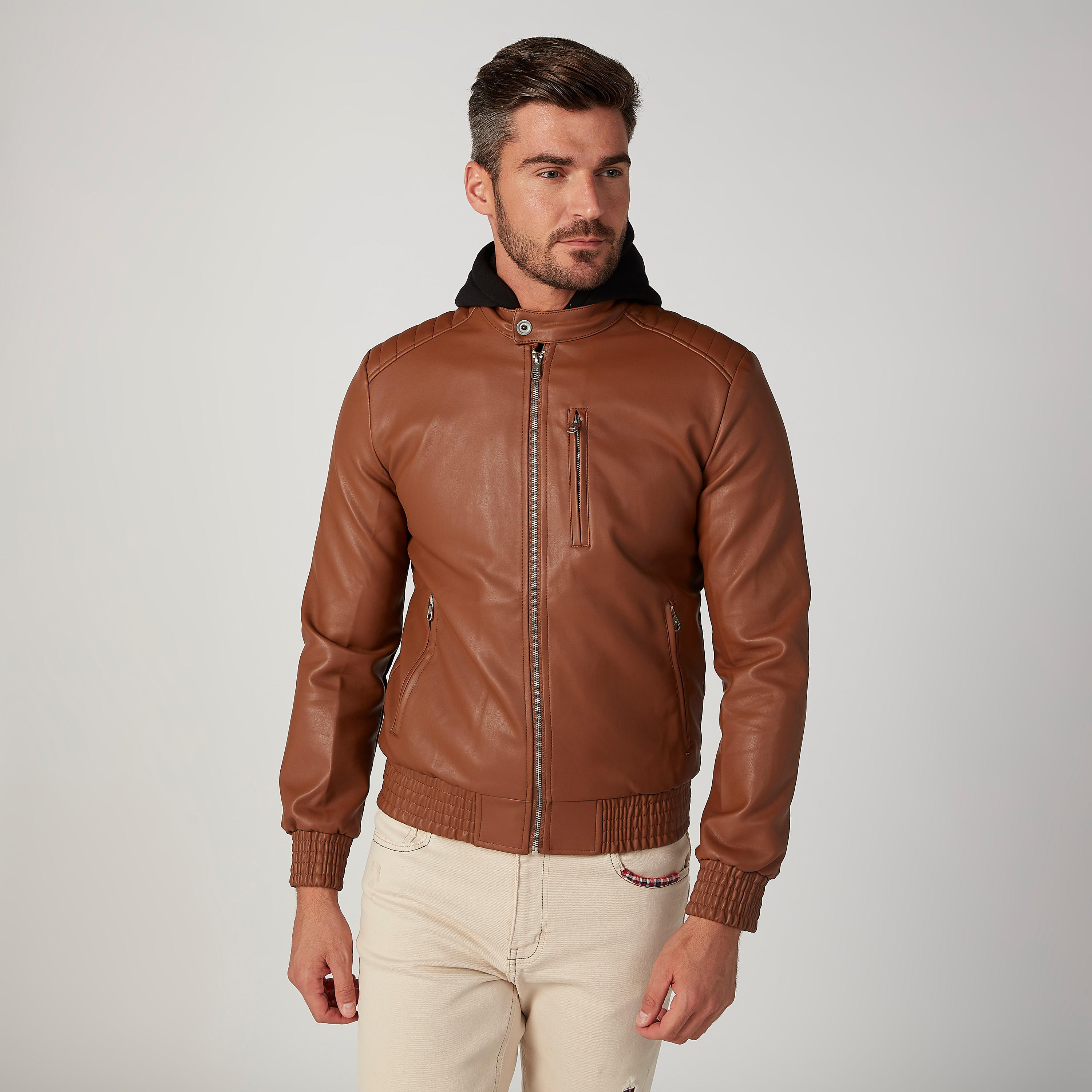 جاكيت بارزة الملمس وأكمام طويلة وقبعة من لي كوبر-men-clothing-jacketsandblazers-jackets-image-1